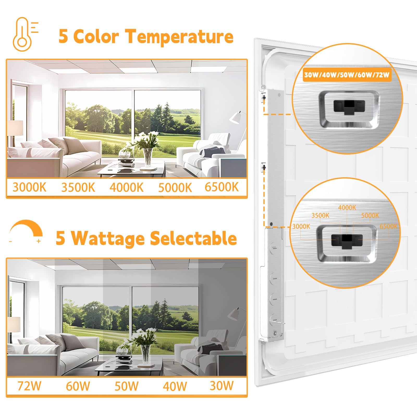 Okq 4 Pack 2X4 Led Flat Panel Light Drop Ceiling Office Fixture, 30/40/50W Selectable, 5000K 5Cct Switchable, 0-10V Dimmable, 24