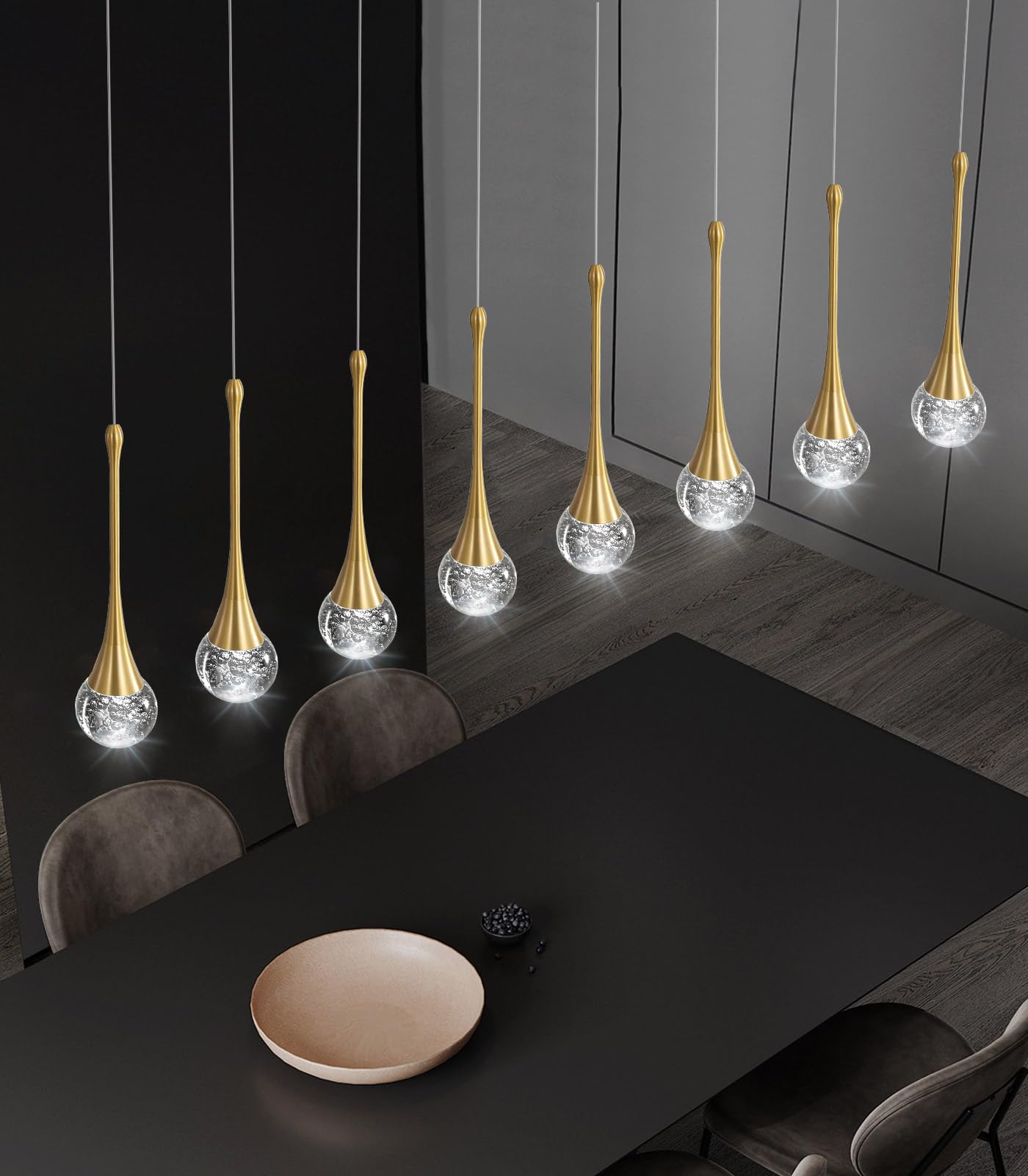 Cenozo 8 Light Rectangular Chandelier - Modern Glam Gold Crystal Pendant Light for High Ceilings, LED Dimmable, Model RS2037-8G-CT