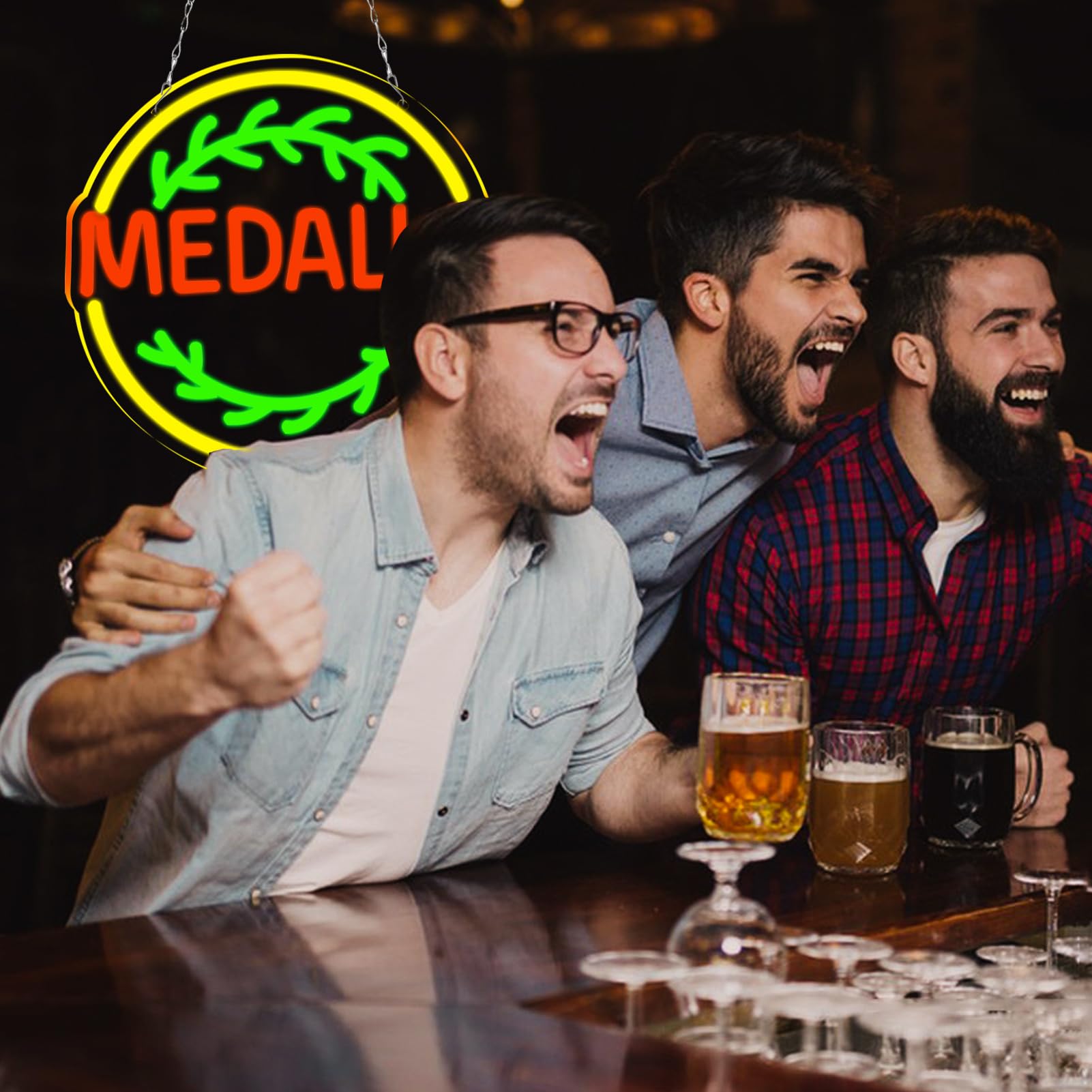 WonderfulLife Beer Neon Sign - Bright LED Wall Art for Bar, Pub, or Garage - 16x12 inches, Medalla Color, Plastic Material
