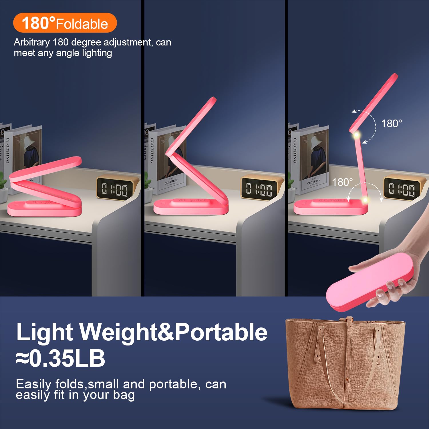 Giryuhd LED Desk Lamp, Rechargeable & Portable, 3 Brightness Levels, Model A211, Red, Foldable Light for Home & Office