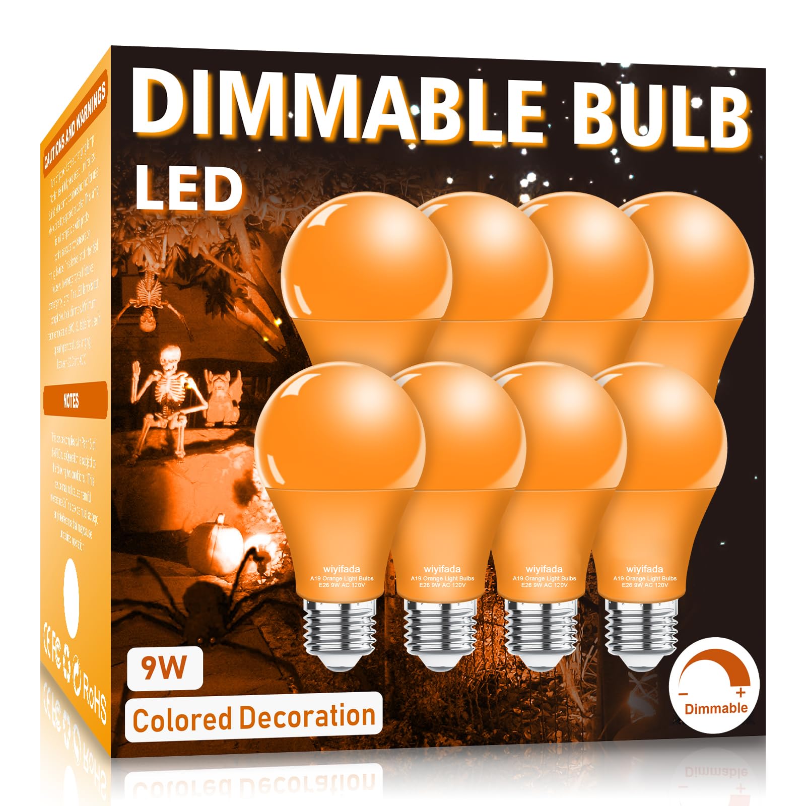 Wiyifada Led A19 Orange Light Bulb 8 Pack, 9W E26 Base For Home, Party & Holiday Lighting