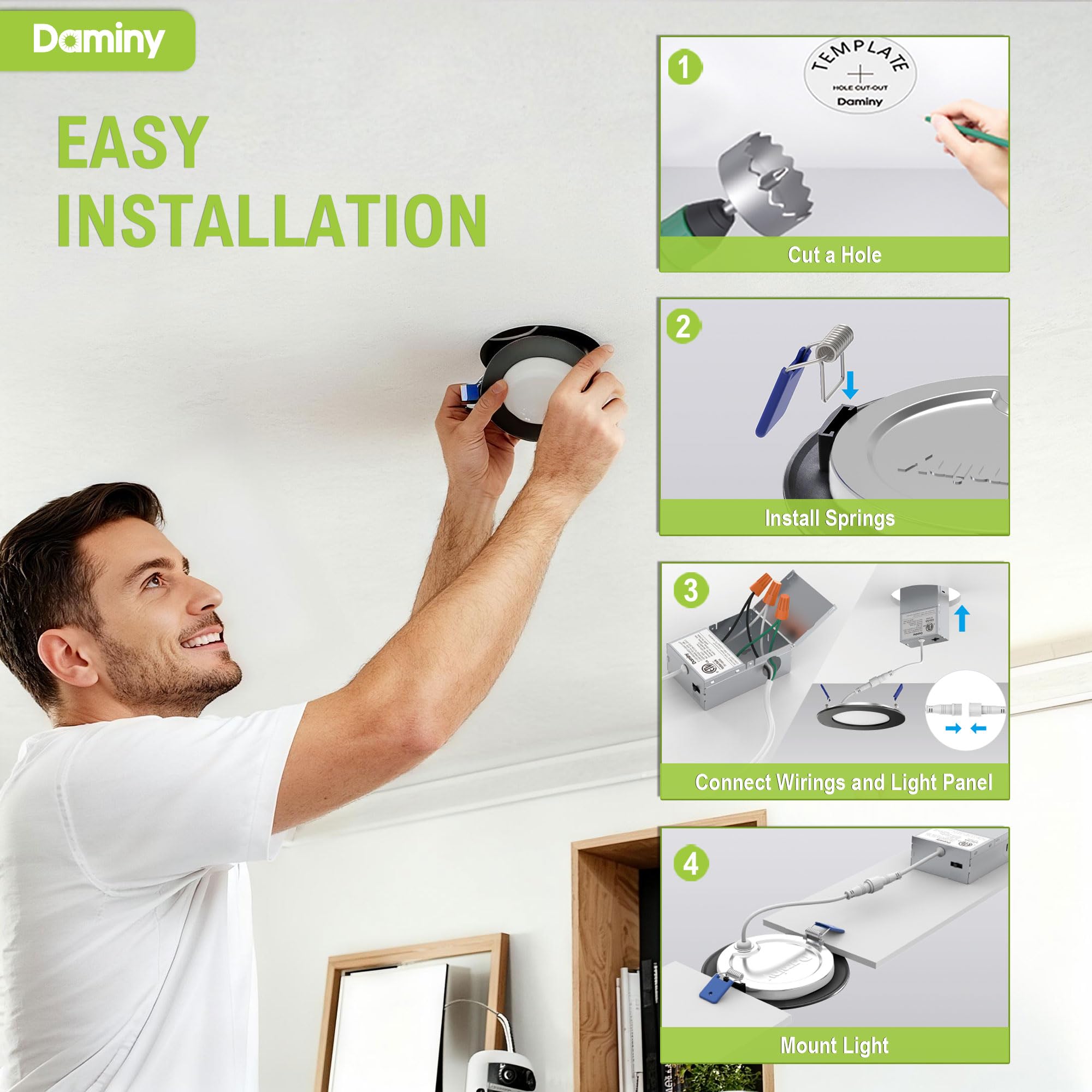 Daminy 12 Pack 6 Inch Black Led Recessed Lighting With Junction Box 5Cct Ultra-Thin Recessed Light 10W 1100Lm  Dimmable Canless Wafer Ceiling Light  High Brightness - Etl