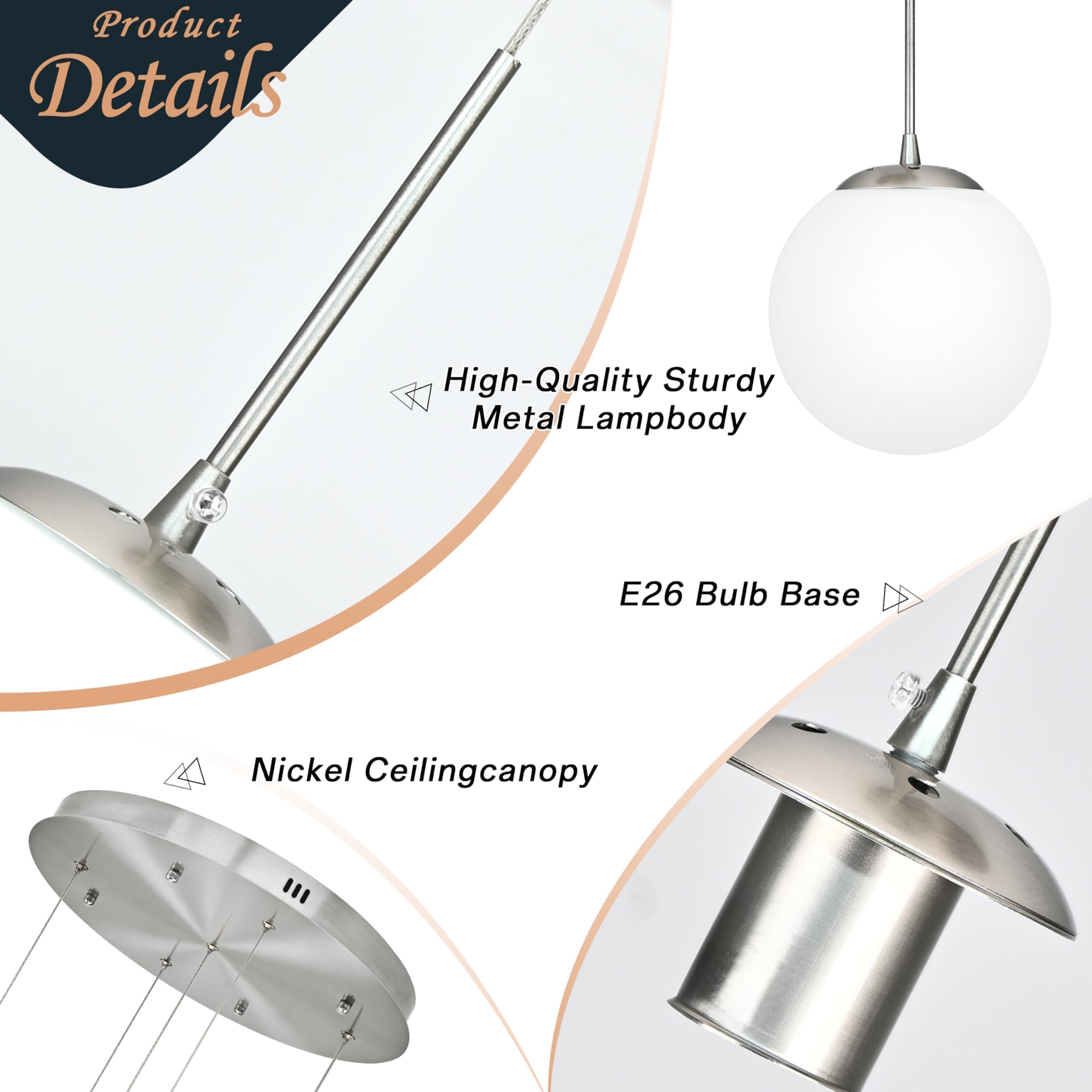 Koko&Yukina 5-Light Globe Glass Pendant Light Adjustable Length Pendant Lights Fixtures Modern Nickel Chandelier With Milky Whit