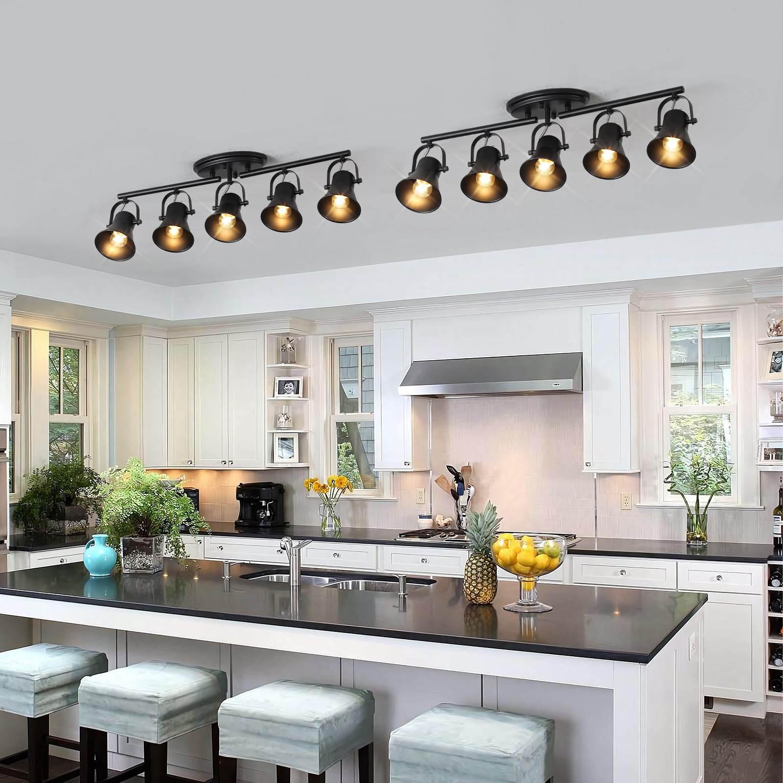 Seeblen 5-Light Track Lighting Kit  Directional Ceiling Light  Industrial Black Kitchen Track Lighting Fixtures Ceiling For Kitchen  Living Room  Dining Room  Hallway.