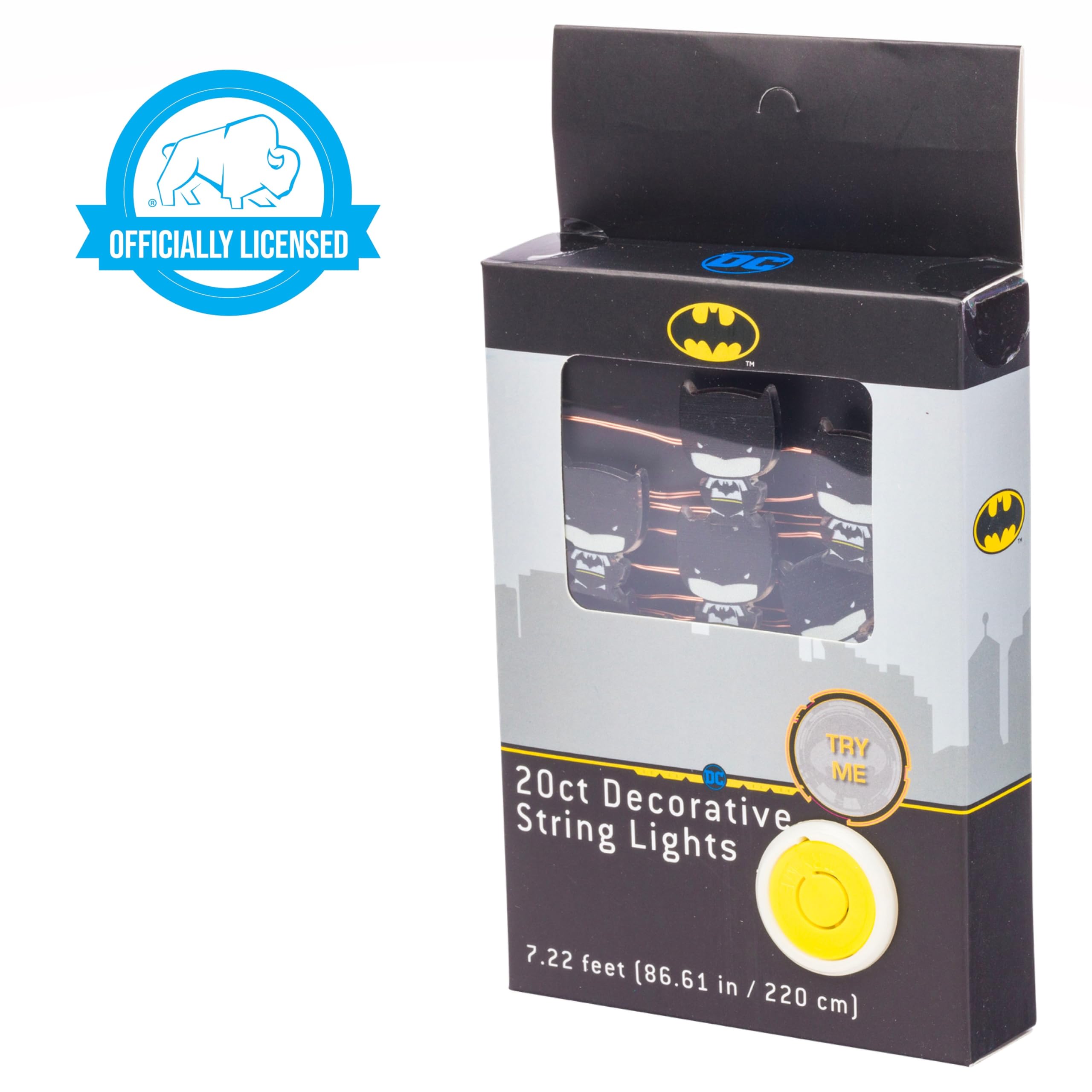 Silver Buffalo DC Comics Batman Chibi 20ct Decorative String Lights, 7 Feet Long, Battery Powered (Batteries Not Included), Warm