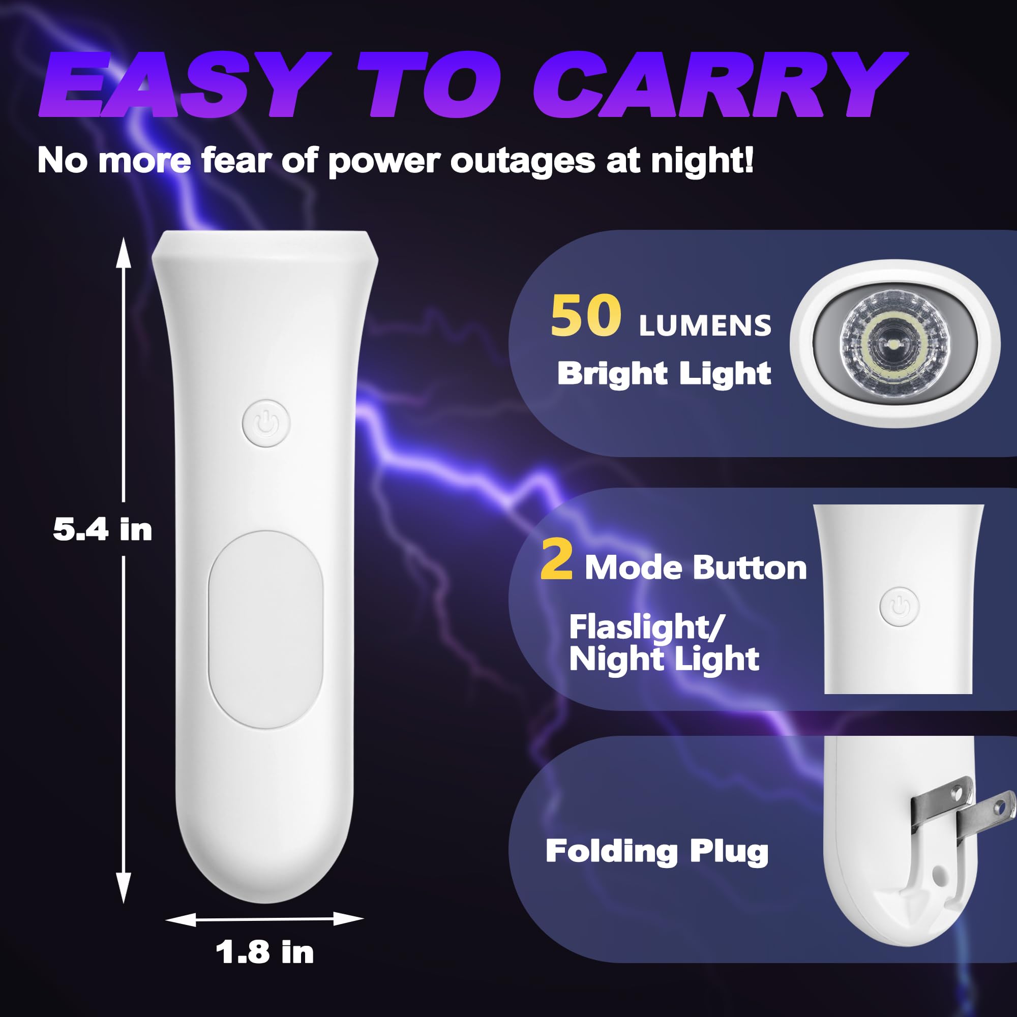 Rossex 4 In 1 Emergency Power Failure Lights For Home, 6 Pcs Rechargeable Led Flashlight, Automatic Turn-On Power Outage Light P