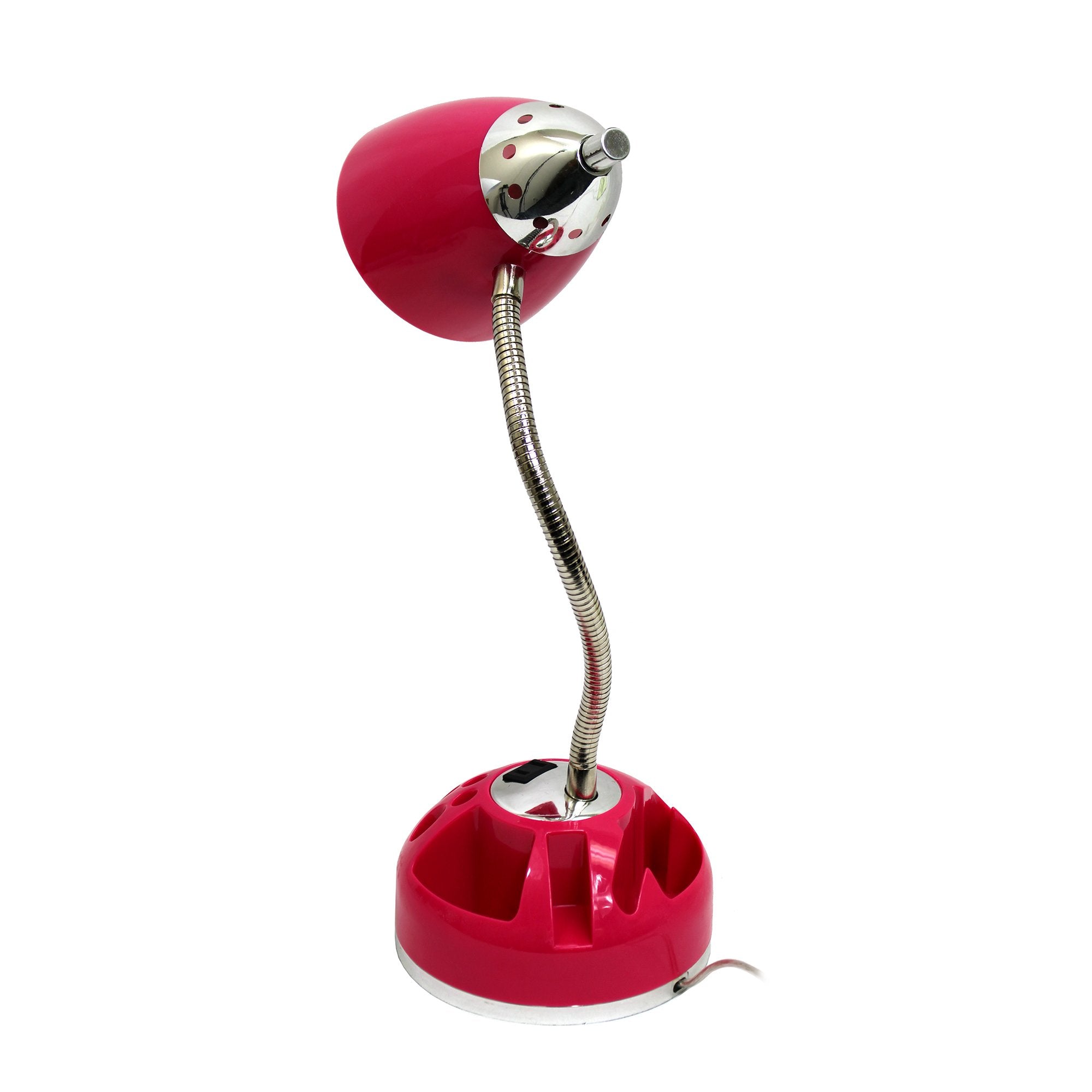 Simple Designs Ld1015-Pnk Flossy Organizer Desk Lamp With Charging Outlet And Lazy Susan Base, Pink