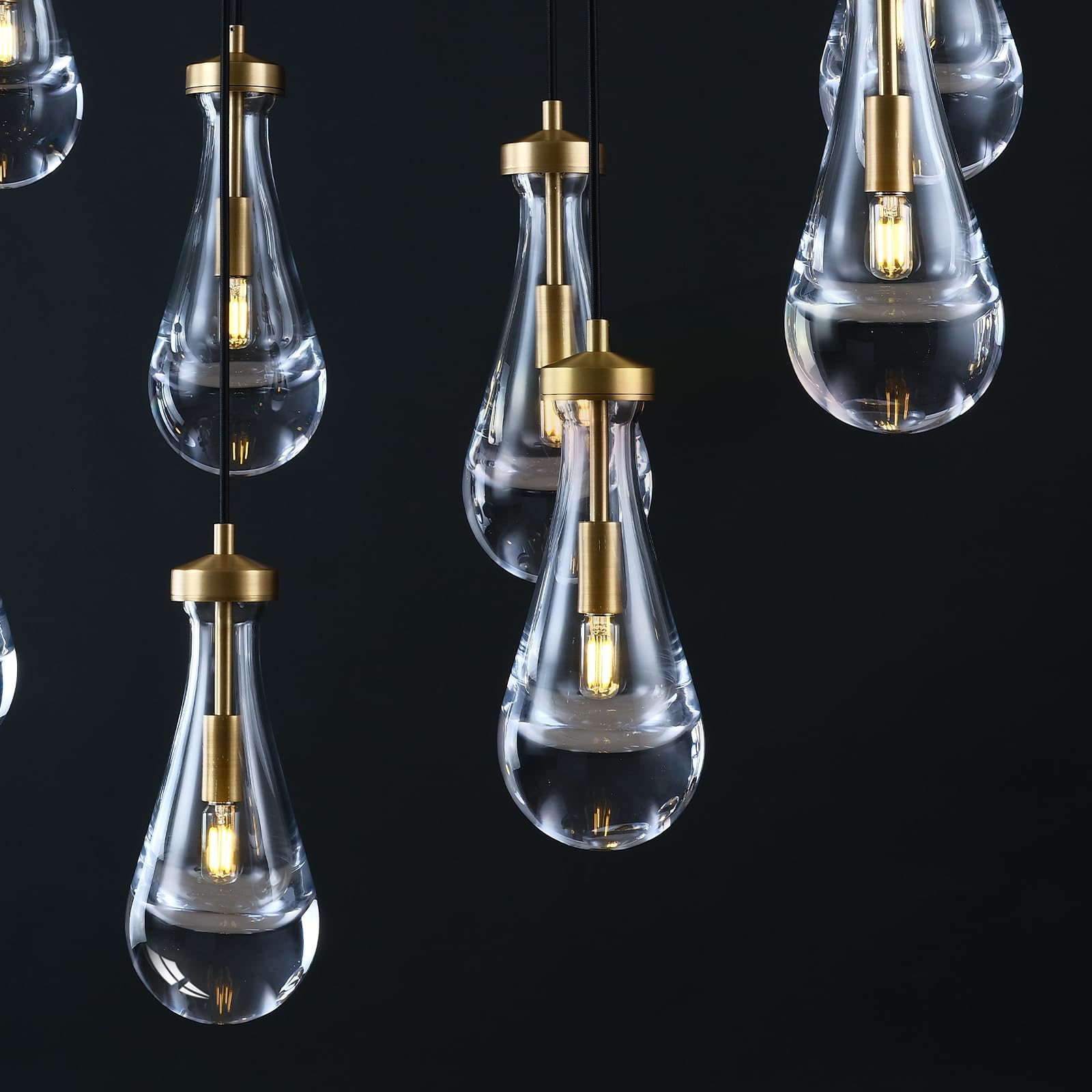 Joyunleo Raindrop 9-Light Brass Pendant Chandelier, Adjustable Rope Hanging Lamp for Dining Room and Living Room
