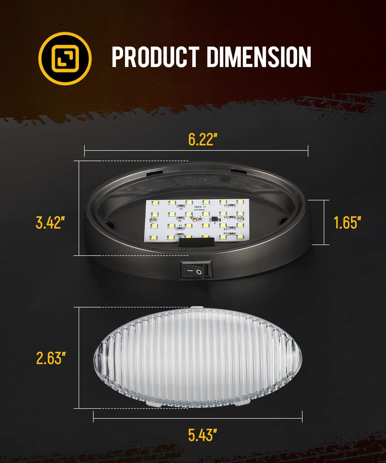 Partsam Oval Led Rv Porch Light With Swith, Exterior Utility Light Replacement For Camper Motorhome Trailer, Black Base W/Snap-On, Clear And Amber Lenses Included