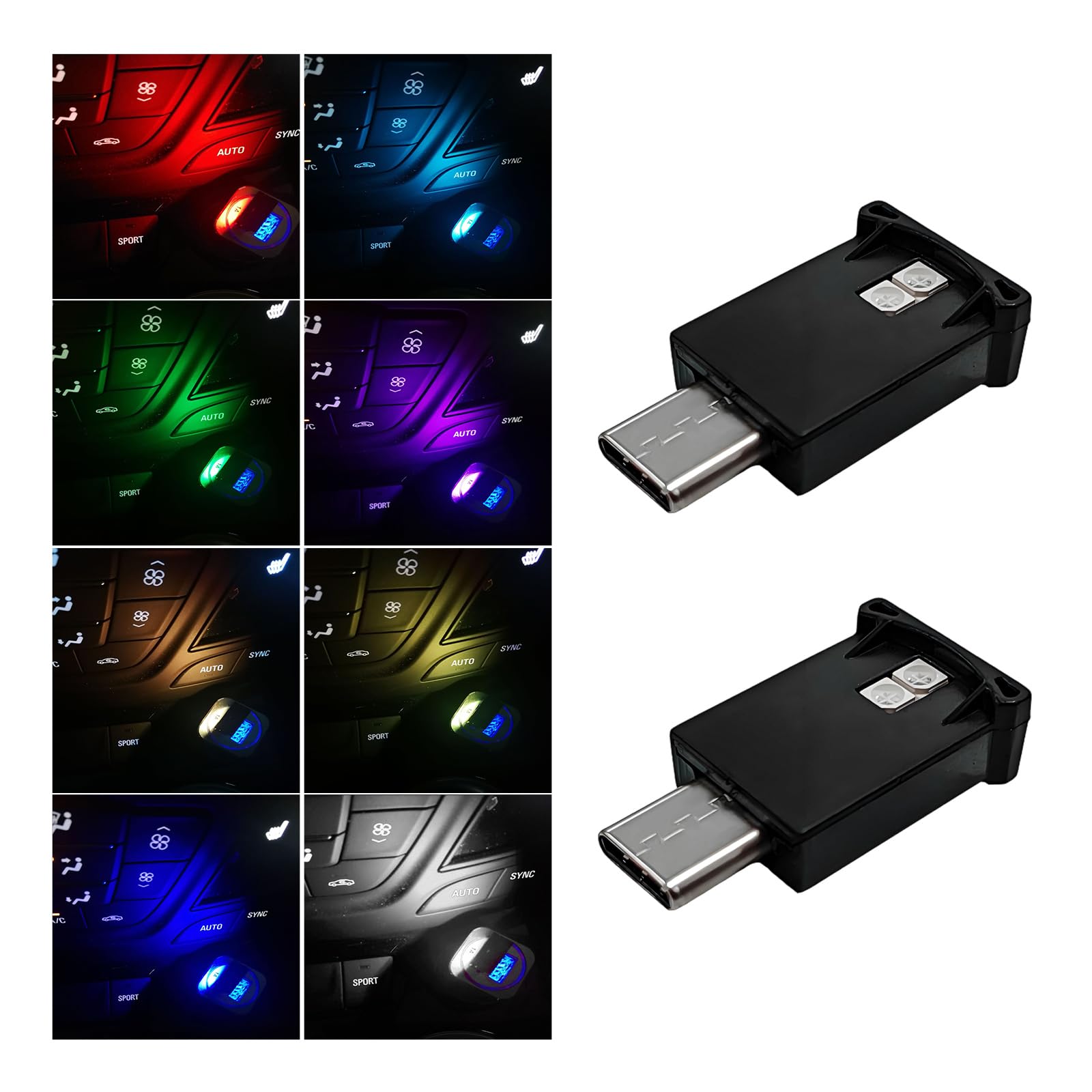 DXNQ USB Type C LED Ambient Light, 2PCS RGB Car Interior Decor, Adjustable Brightness, ABS Material