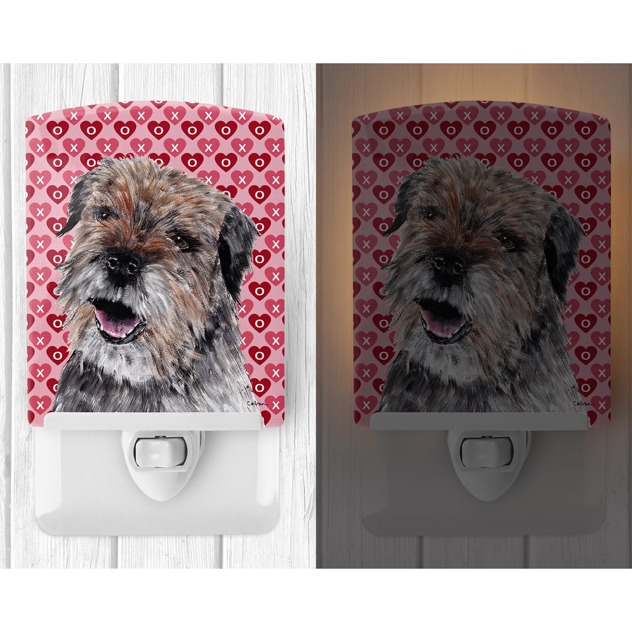 Carolines Treasures Night Light, Border Terrier Hearts, Ceramic, UL-Certified, 6x4x3in, Multicolor, Model SC9557CNL