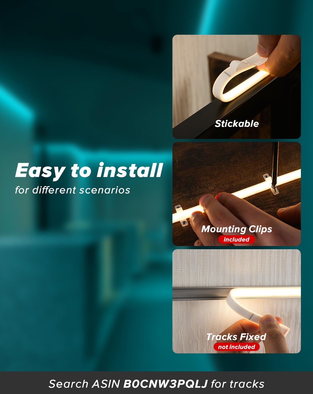 Shine Decor Cob Led Rope Light Ac 120V  800Lm Ultra Bright  Ip65 Waterproof Cold-Resistant Etl Neon Strip  No Driver Tape Lighting For Home Commercial 10X4.5Mm  Ice Blue  50Ft