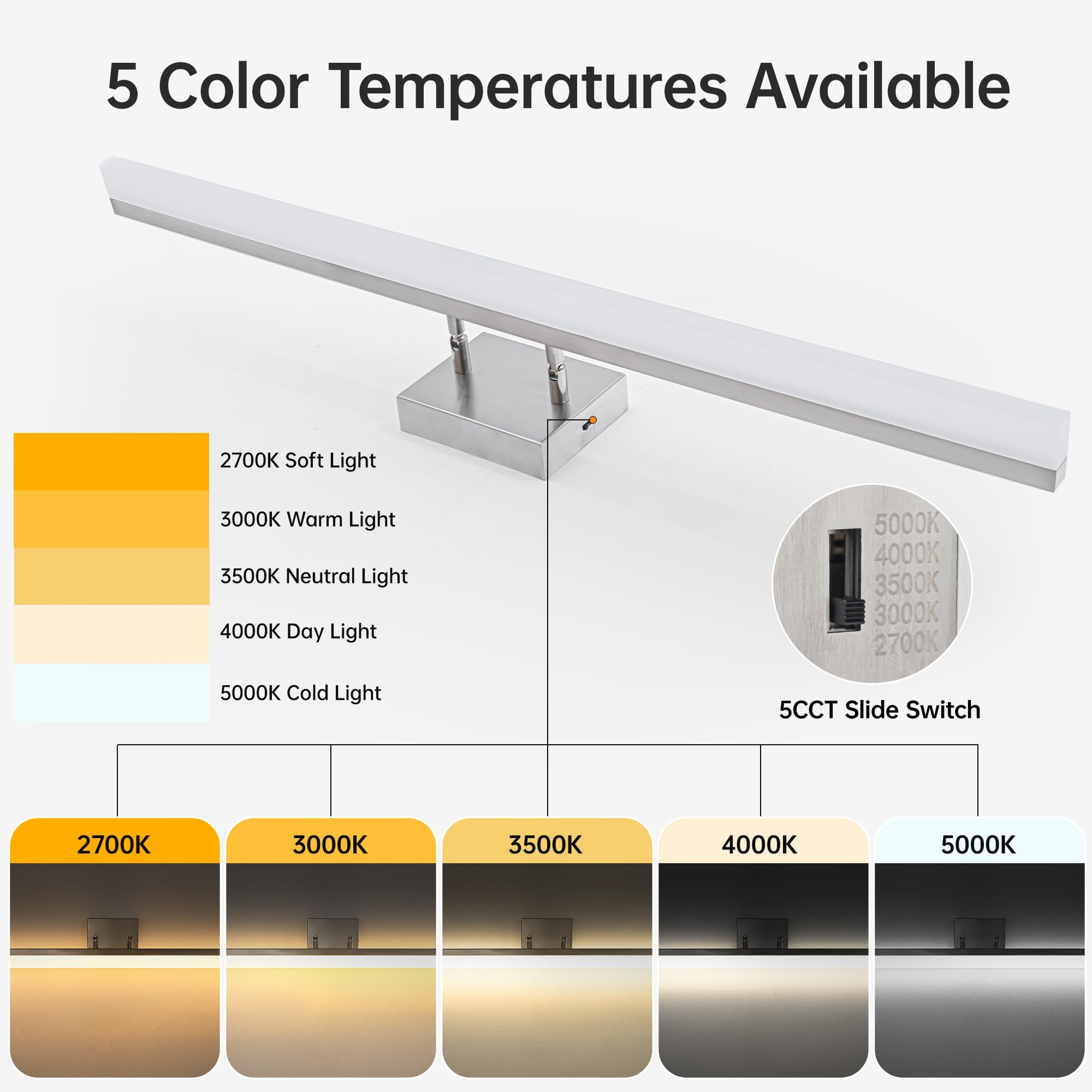 Humhold 36 Inch Bathroom Vanity Light, 5Cct Led Modern Bathroom Light Fixtures Over Mirror, Dimmable 36W 2700K-5000K Makeup Vani