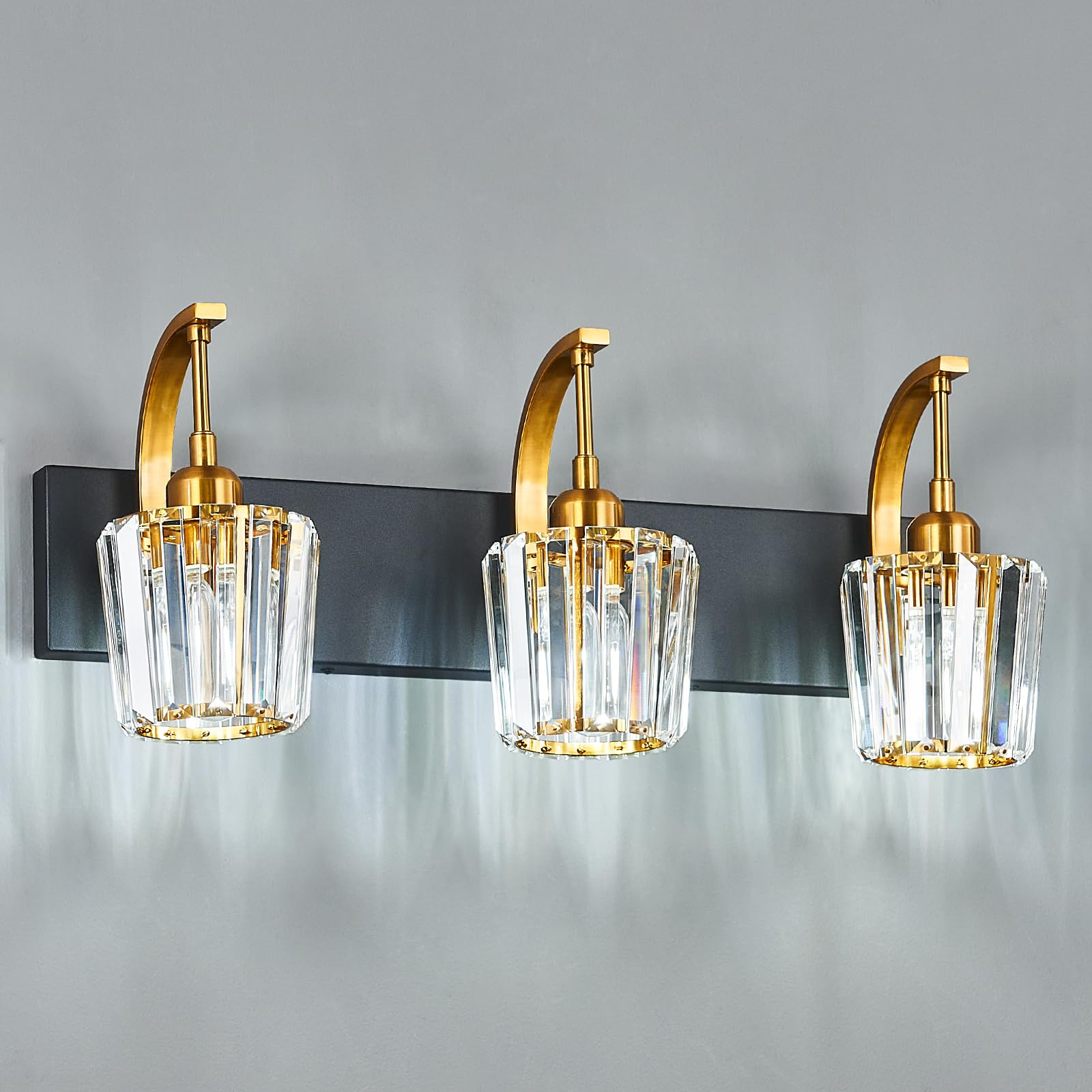 Fdpby Modern Bathroom Vanity Light  3-Light Black Gold Wall Sconce With Crystal Accents  Over Mirror Bathroom Lighting Fixture  23.62 Long Dimmable Vanity Lamp For Makeup  Easy Installation