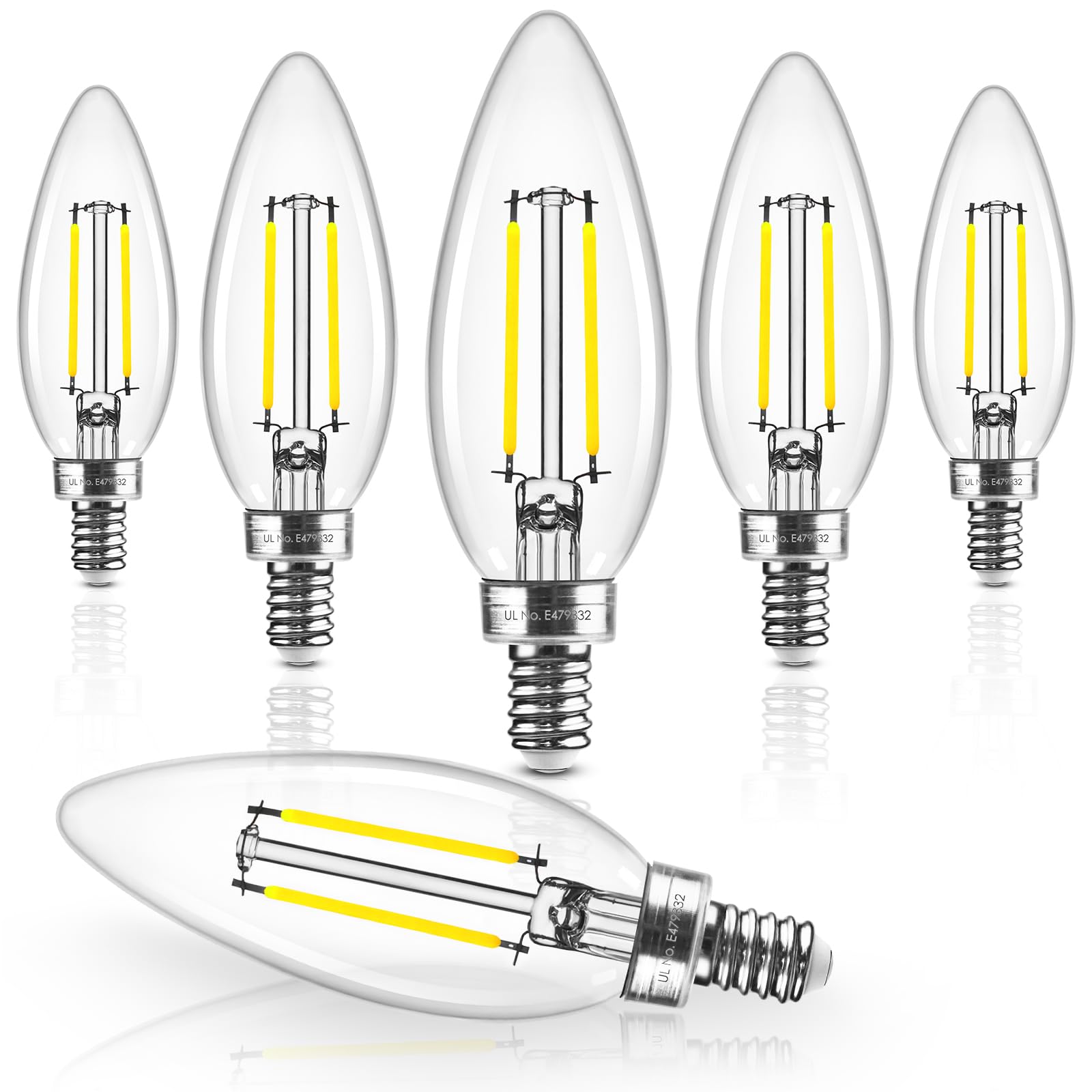 Hizashi Candelabra Led Light Bulbs 40 Watt Equivalent, E12 Base Chandelier Light Bulbs 5000K Daylight, Dimmable Led Candelabra B