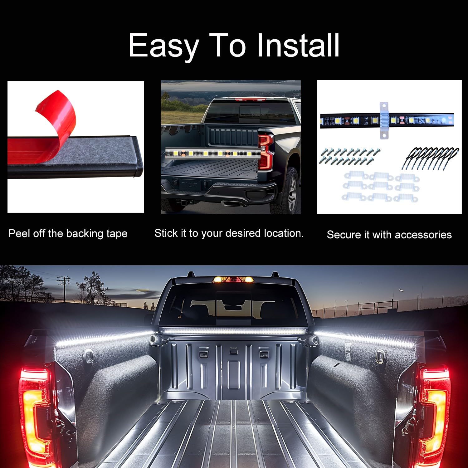 AUTUNEER Truck Bed LED Strip Lights 60 Inch 3Pcs Waterproof White Light for Pickup, SUV, RV, Van, Model YHH-SMD5050-270