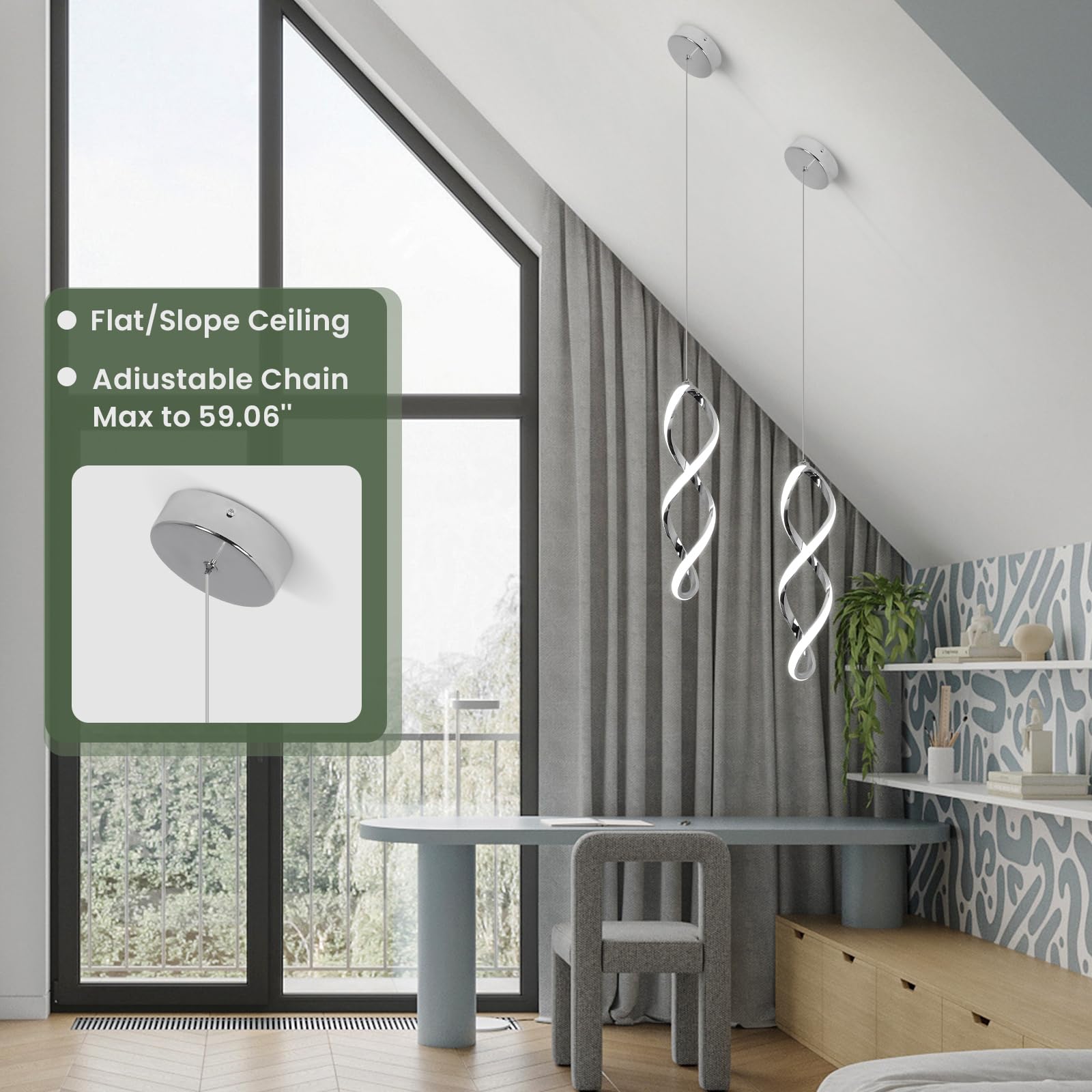 Vloitgol Modern Led Pendant Lights Kitchen Island,16W Cold White Led Pendant Light Fixtures,Adjustable Led Hanging Lamp Island L