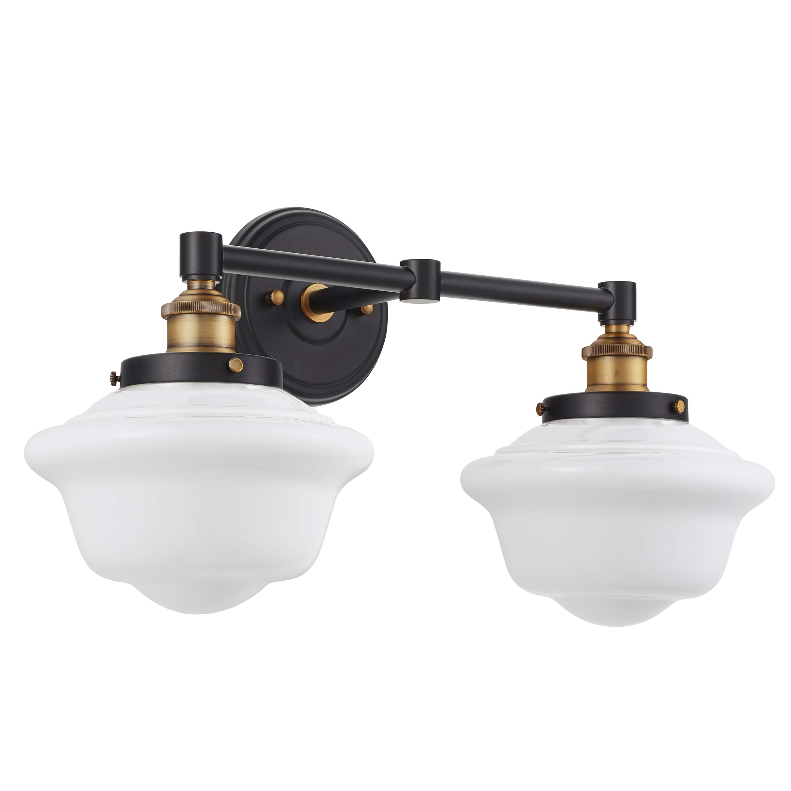 Linea di Liara 2-Light Bathroom Vanity Light Fixture, Antique Brass, Milk Glass Shades, Model LL-WL272-MILK-AB