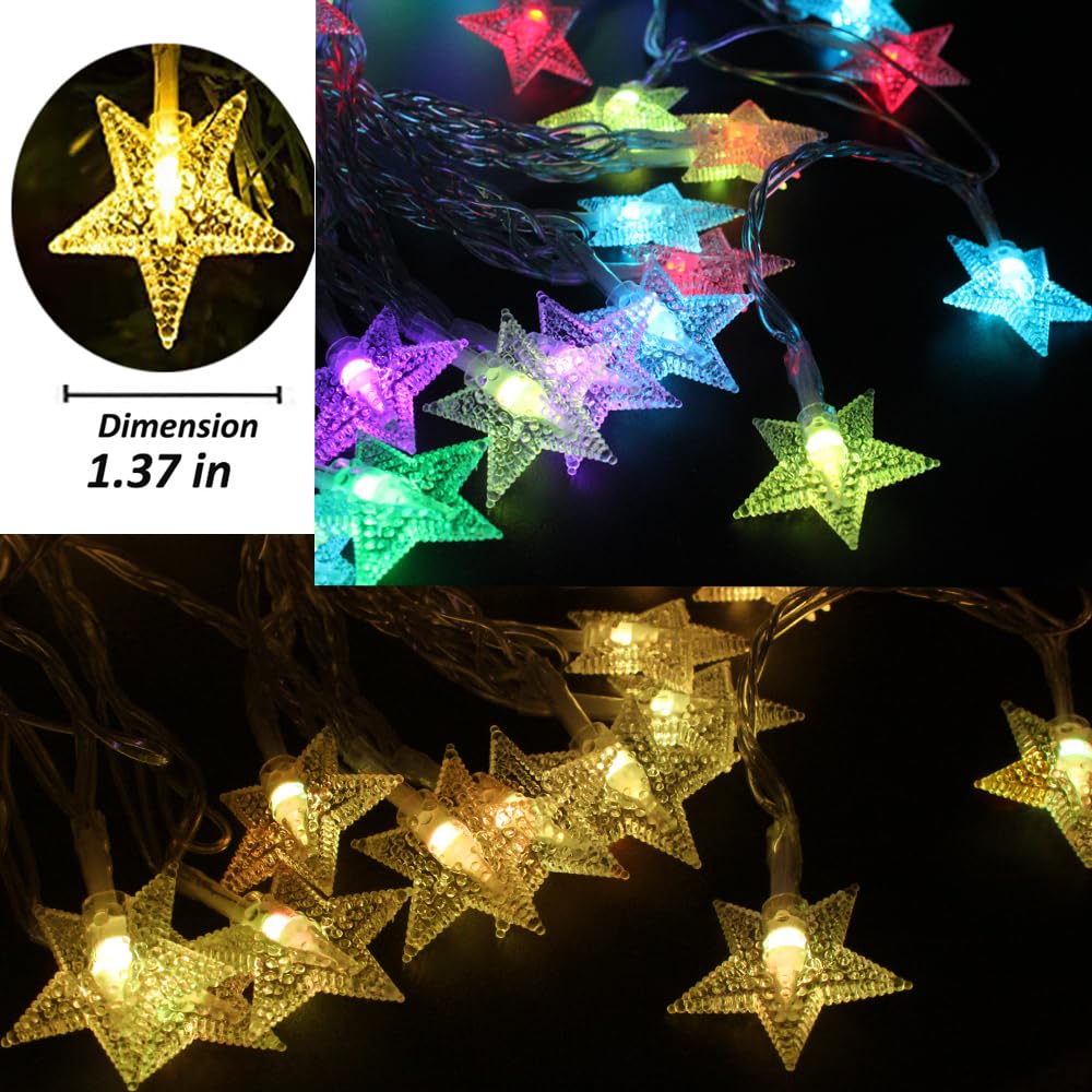 Solhice 40ft Star String Lights for Bedroom 120 LEDs, Warm White & Multicolor Color Changing Indoor Twinkle Lights with Remote,