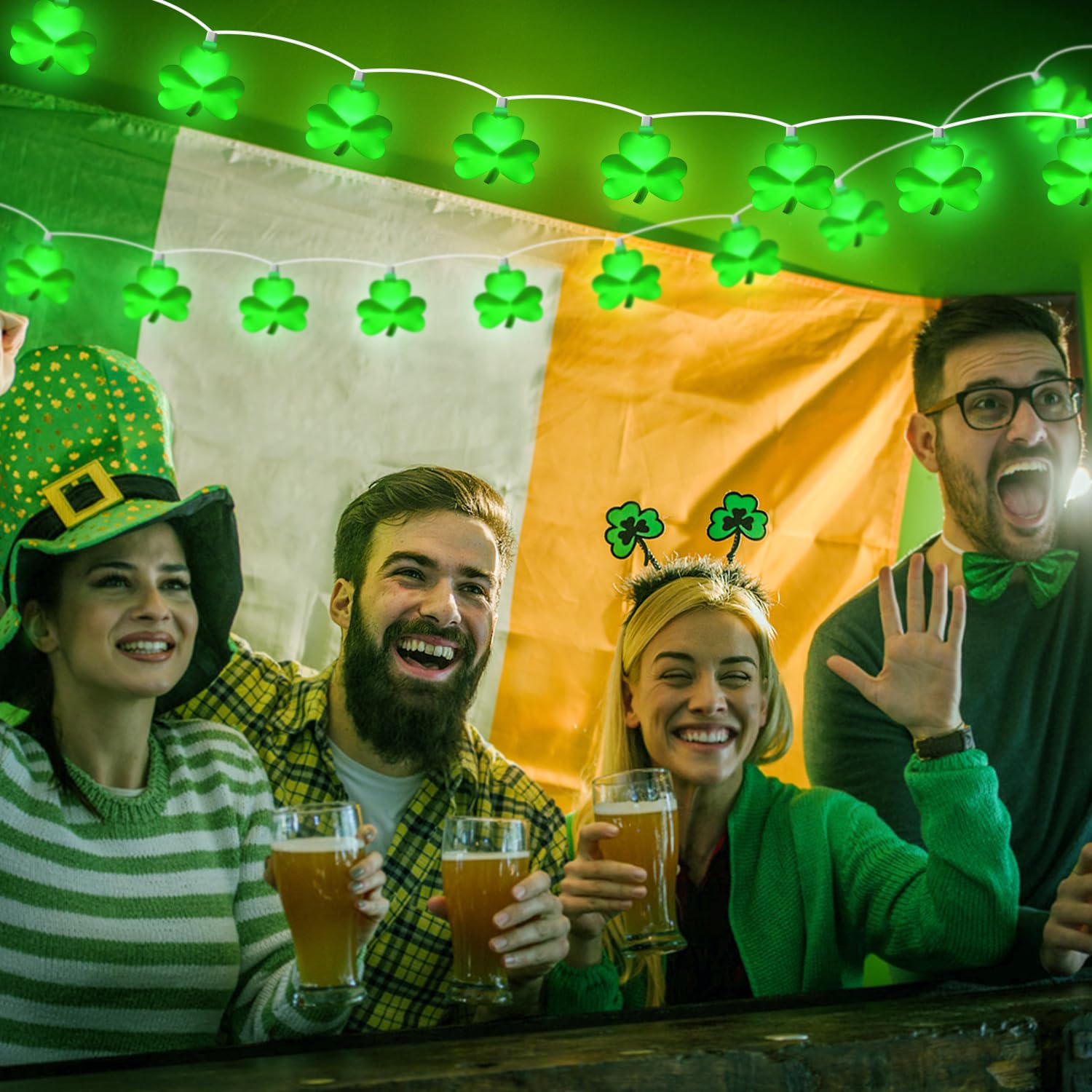 St Patricks Day Decorations Shamrock String Lights, 8.5Ft Green Lucky Clover String Lights Waterproof With 10 Green Led Lights F