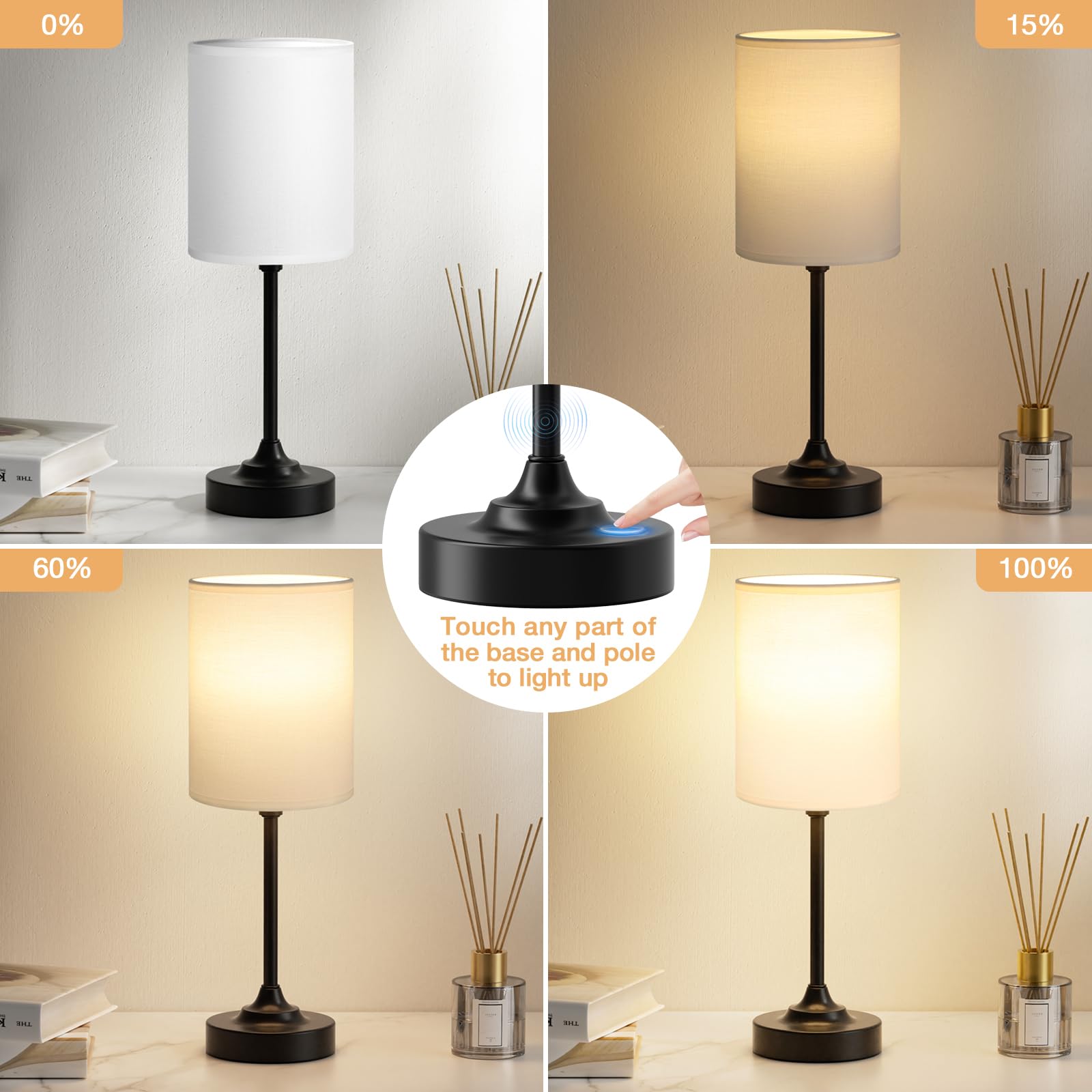 Fenmzee Touch Nightstand Bedroom Lamp - 3 Way Dimmable Bedside Lamp, Small Table Lamp Linen Lampshade For Office Desk, Led Bulb