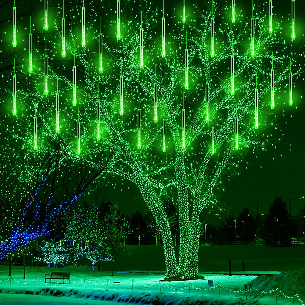 Kwaiffeo Meteor Shower Lights, Green Outdoor Christmas Lights, UL Plug, 30CM Size, for Xmas and Halloween Decorations