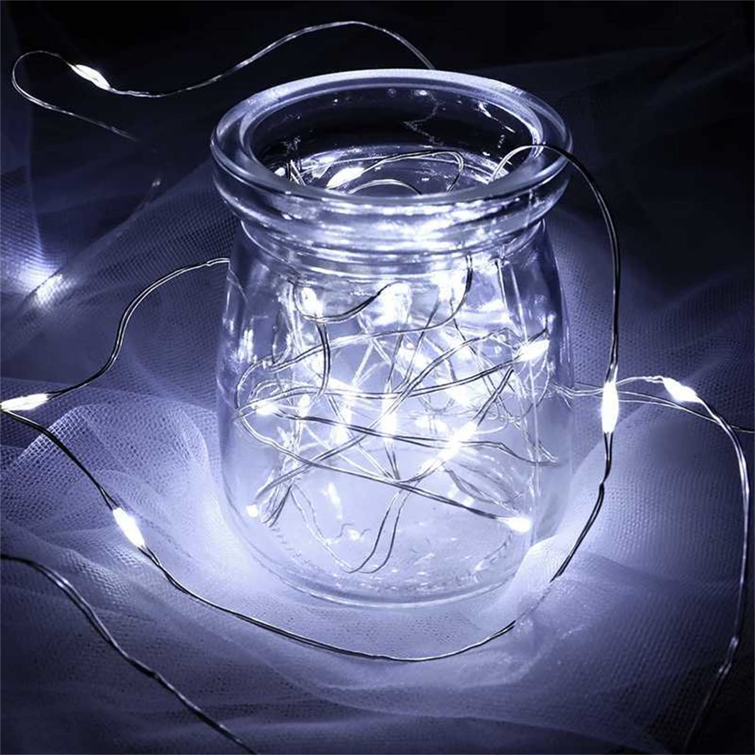 MAY CLAFFY 33ft 100 LED Fairy Lights - Cold White Firefly Twinkle String Lights for Indoor/Outdoor, 8 Modes, USB Powered, 2 Pack