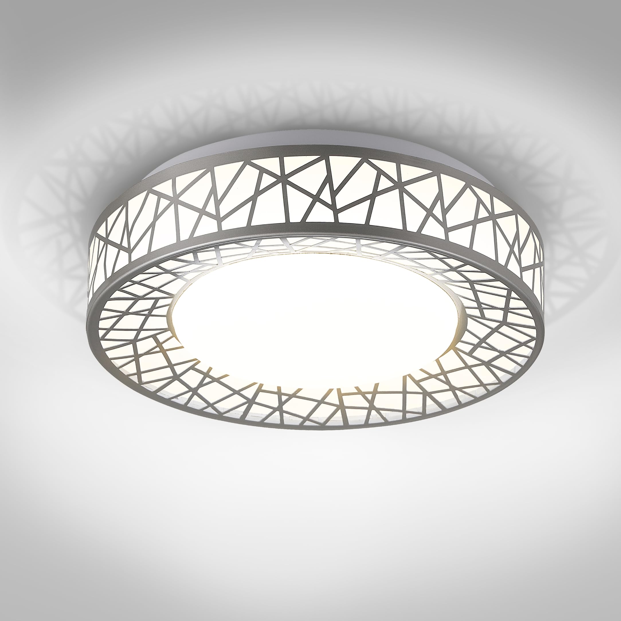 ASD 12 Inch LED Flush Mount Ceiling Light - Brushed Nickel, 20W, Dimmable, Iron Housing, Model A-LOFT-FM-12D20NK