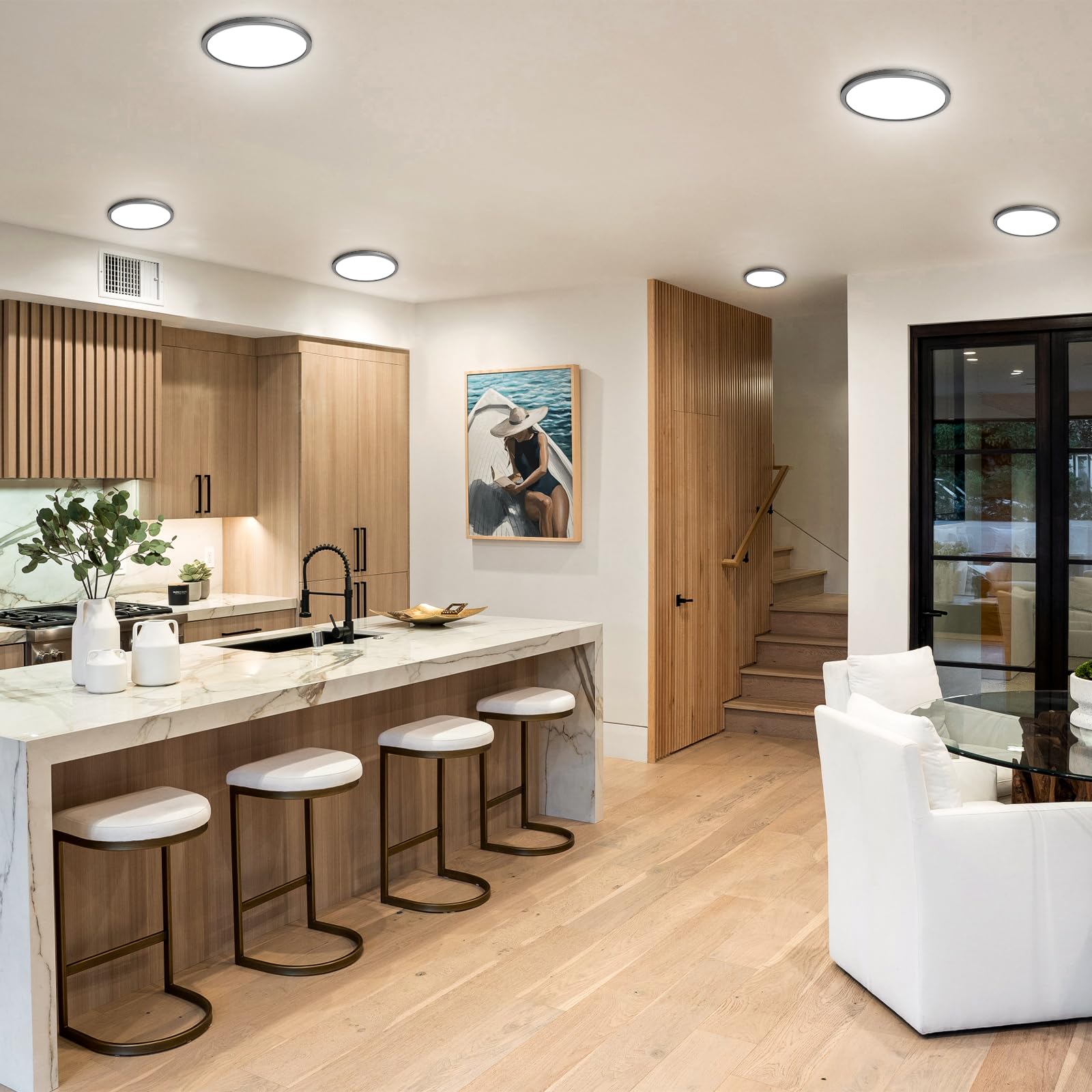 Slochi 3 Pack Flush Mount LED Ceiling Light Fixture, 12 Inch, 3000K-4500K-6000K, Black, 3200LM for Bedroom, Bathroom,