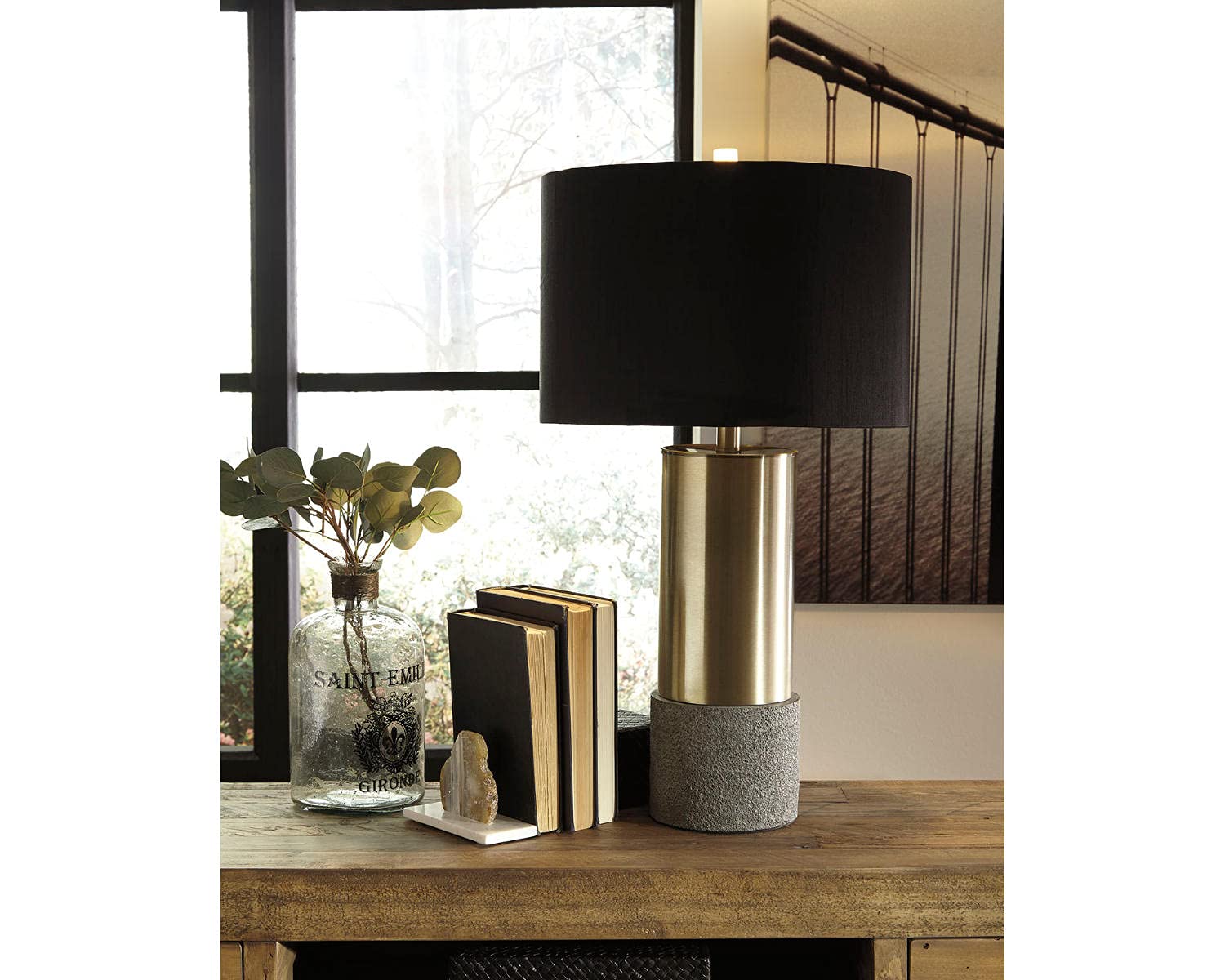 Signature Design By Ashley Jacek Table Lamps Set Of 2 Contemporary Gray/Brass Finish 15W X 15D X 27.25H Goldtone Foil