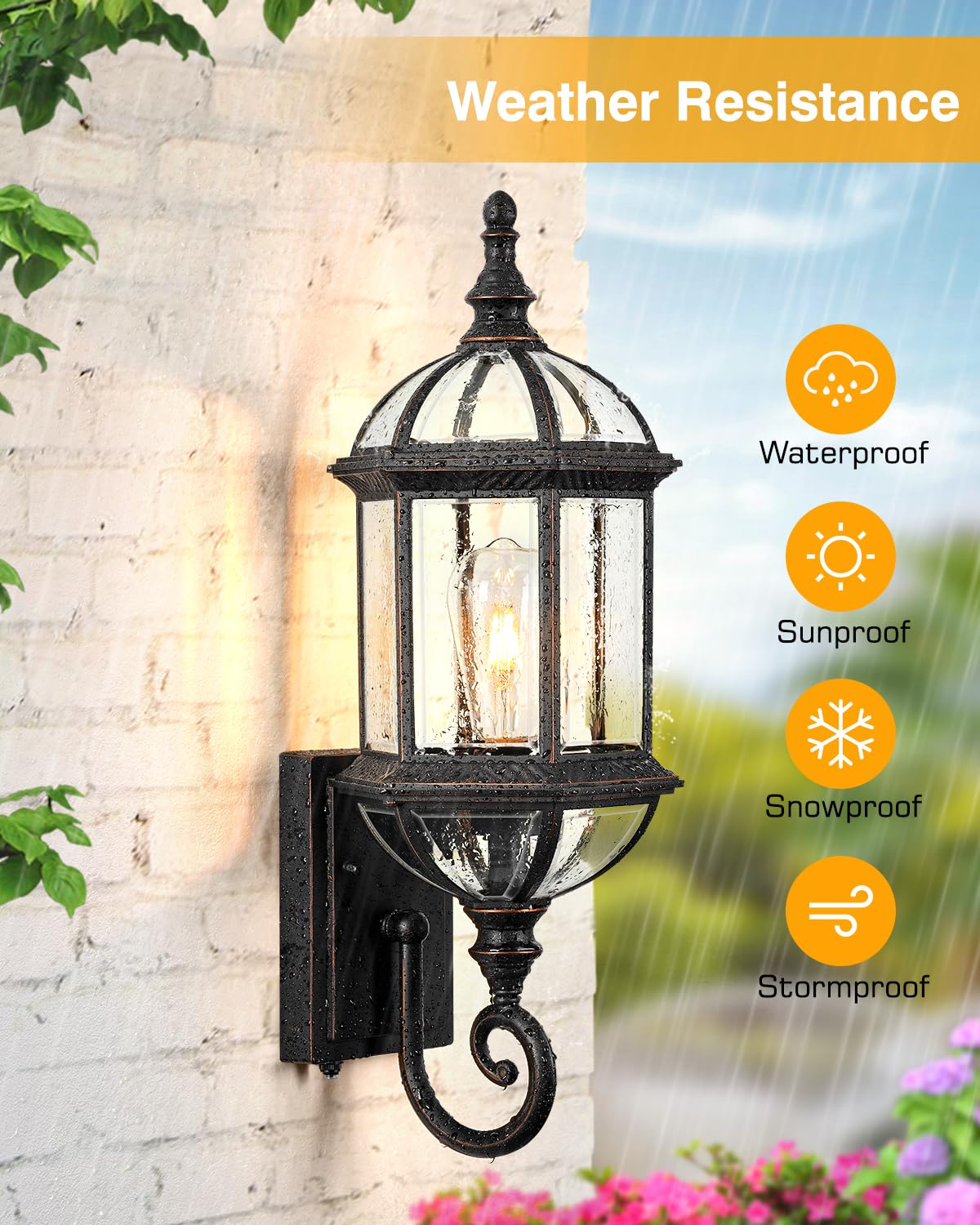 VIANIS 22" Large Outdoor Wall Light, Oil Rubbed Bronze, Waterproof, Tempered Glass, Model V81581B2