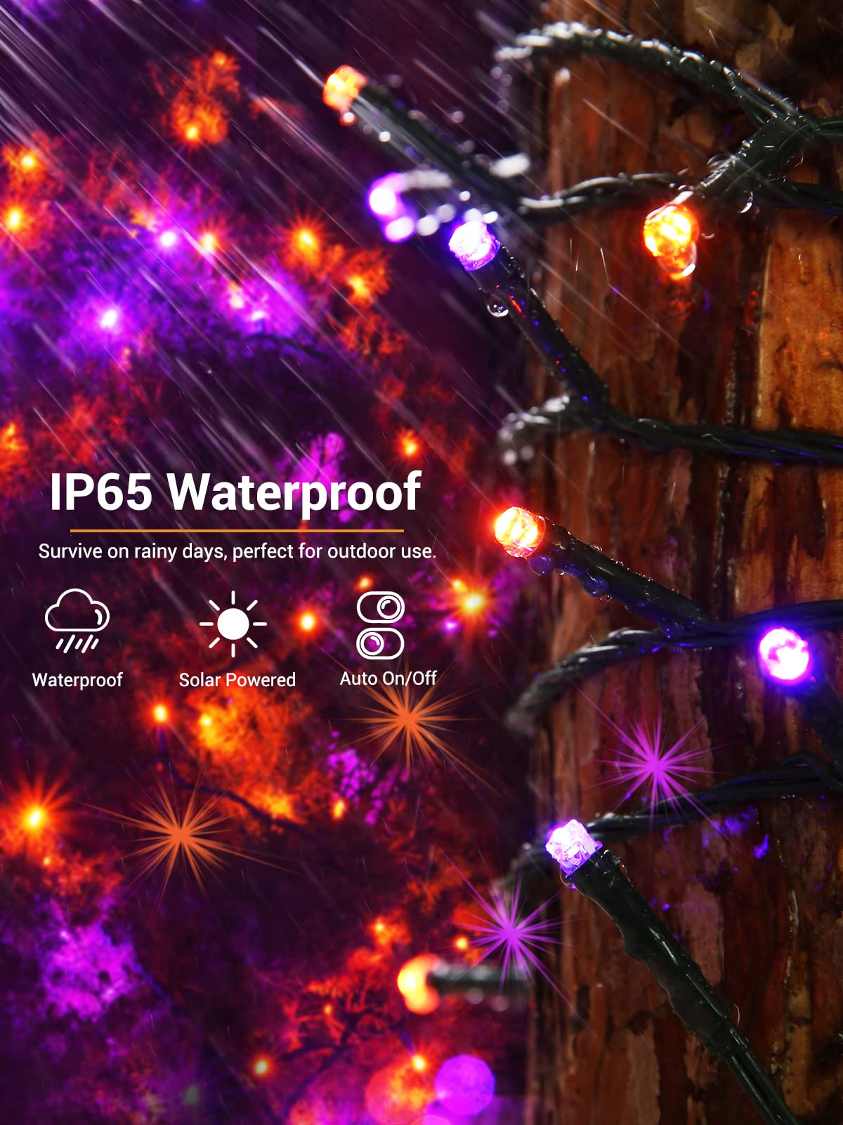 Flacchi Solar Halloween Lights, 2 Pack, 400 LED, Waterproof Outdoor String Lights, Orange & Purple, 144ft, 8 Modes