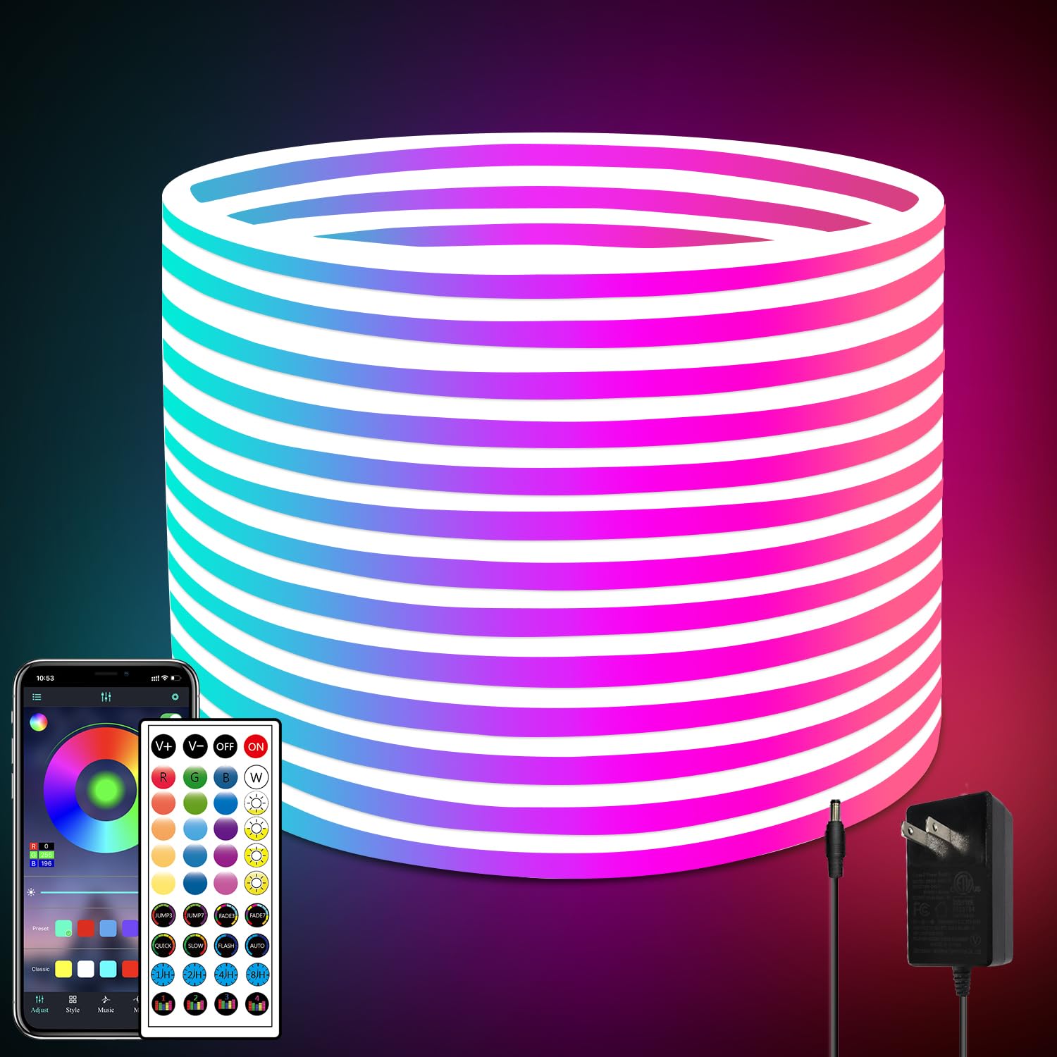 segrass LED Strip Lights 66FT, RGB Color Changing, Waterproof, Music Sync, Remote Control, Model: segrass-nh66ft06