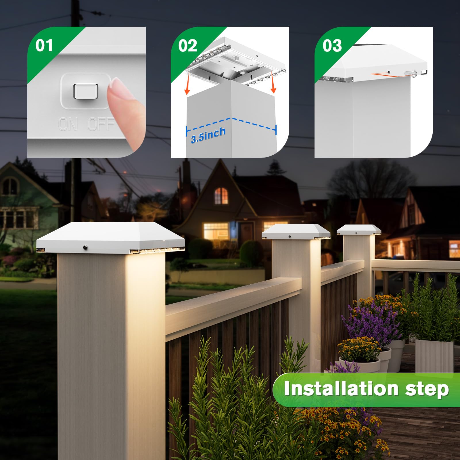 JOFIOS Solar Post Cap Lights 12-Pack, Waterproof White for 4x4 Wooden/Vinyl Posts, Warm White Outdoor Deck Fence Lighting