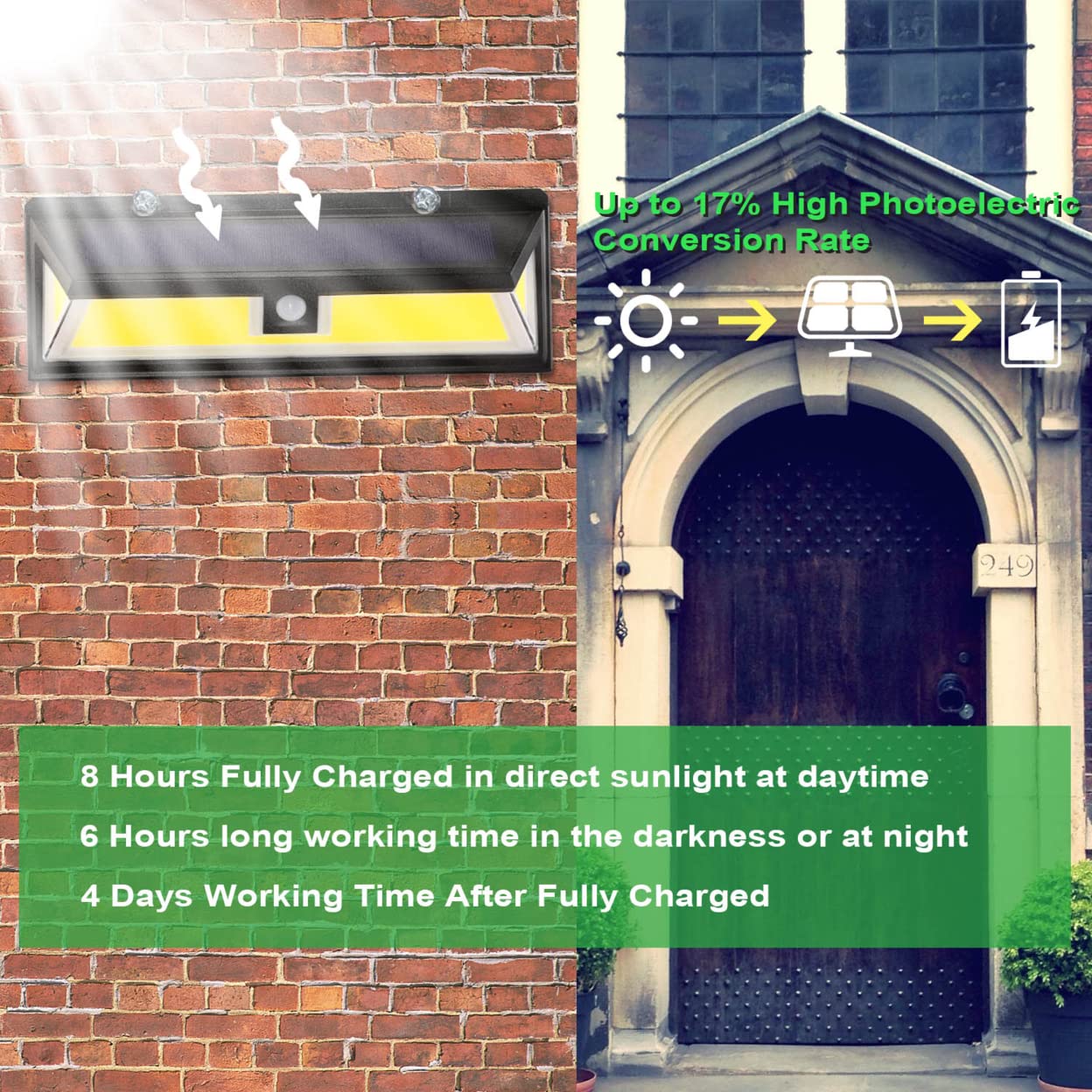 Kocaso Solar Lights 180 Leds Outdoor Motion Sensor Lamp Ip65 Waterproof For Garden Pathway