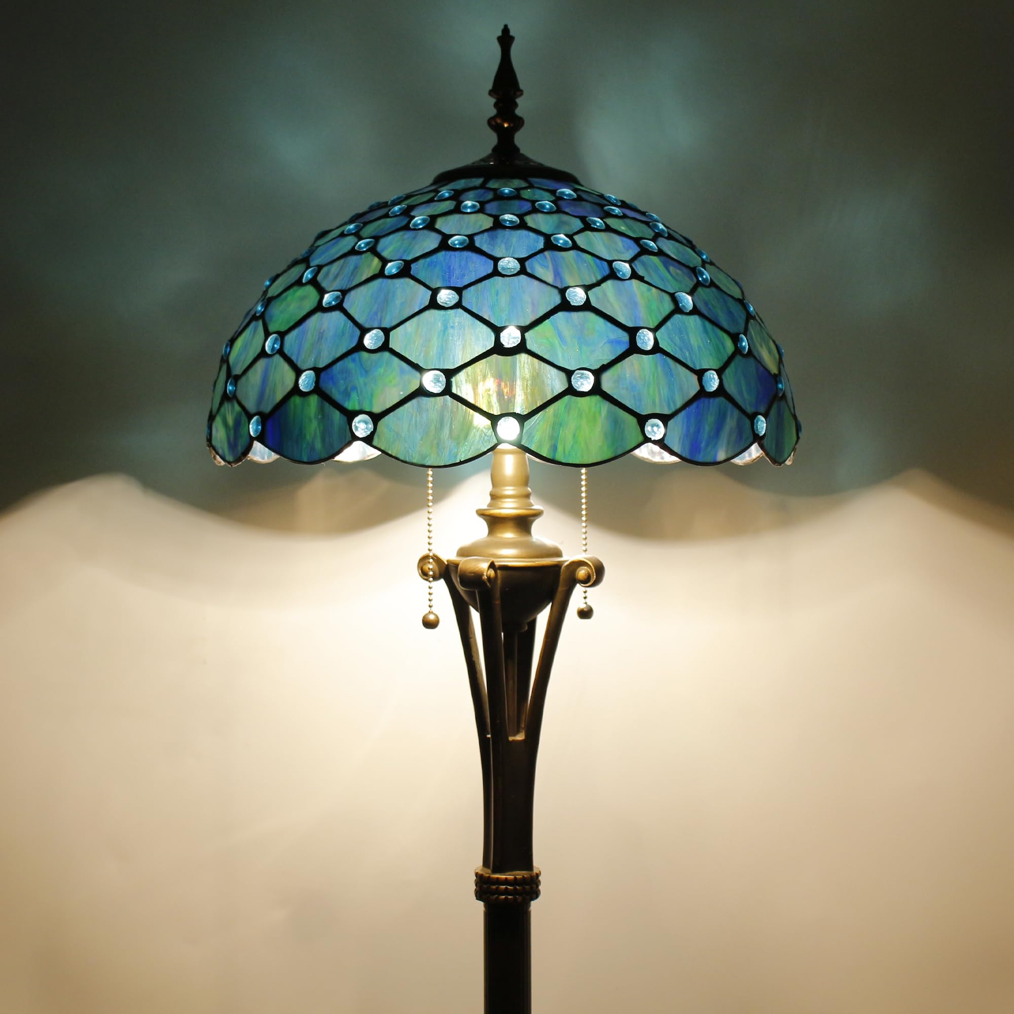 L-Juicwe Tiffany Floor Lamp Sea Blue Stained Glass Pearl Standing Reading Light 16X16X70 Inches Antique Pole Corner Lamp Decor B