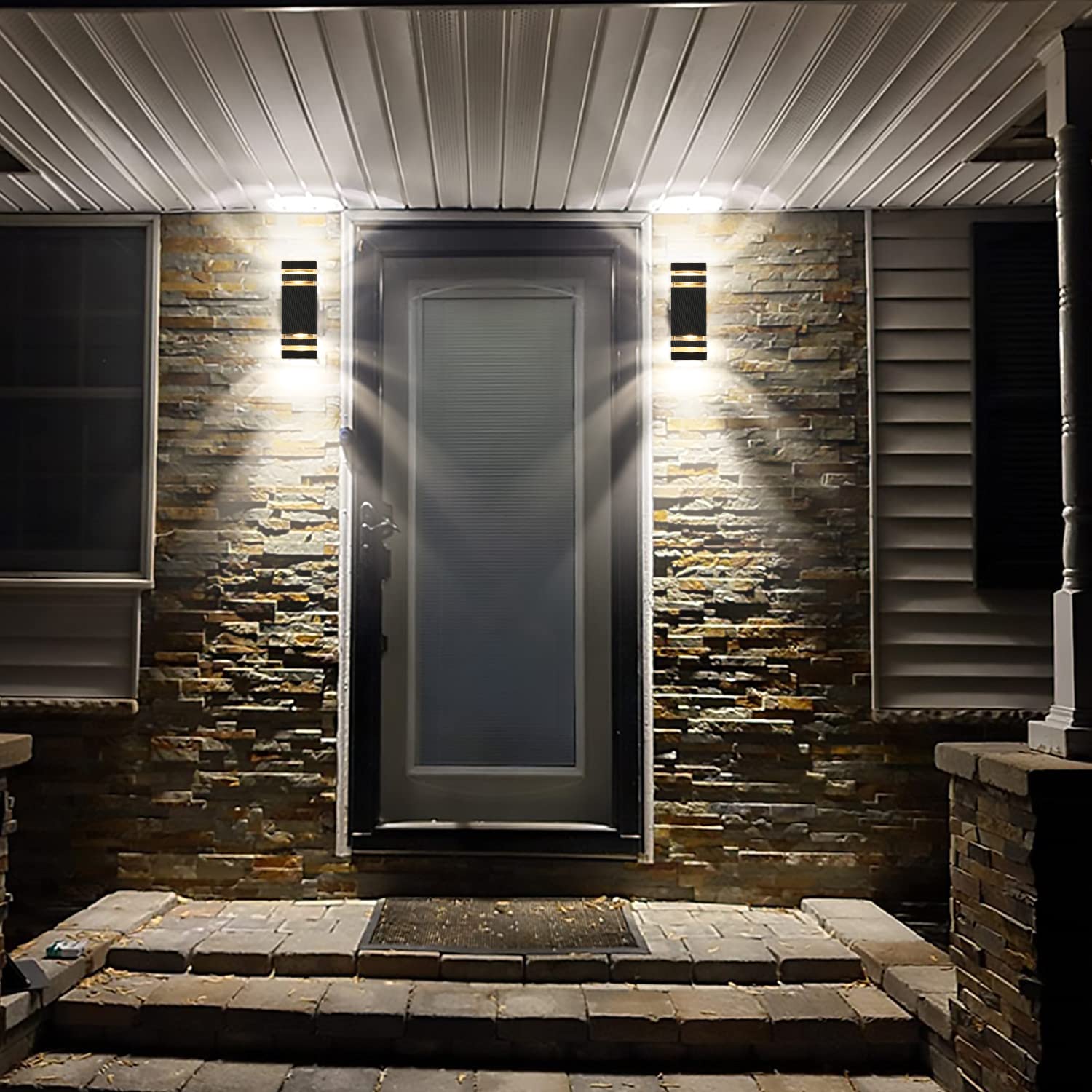 tewei LED Square Up and Down Wall Light, 14W IP65 Waterproof, 3000K Warm White, Black, 2 Pack, Model TYBD-A15