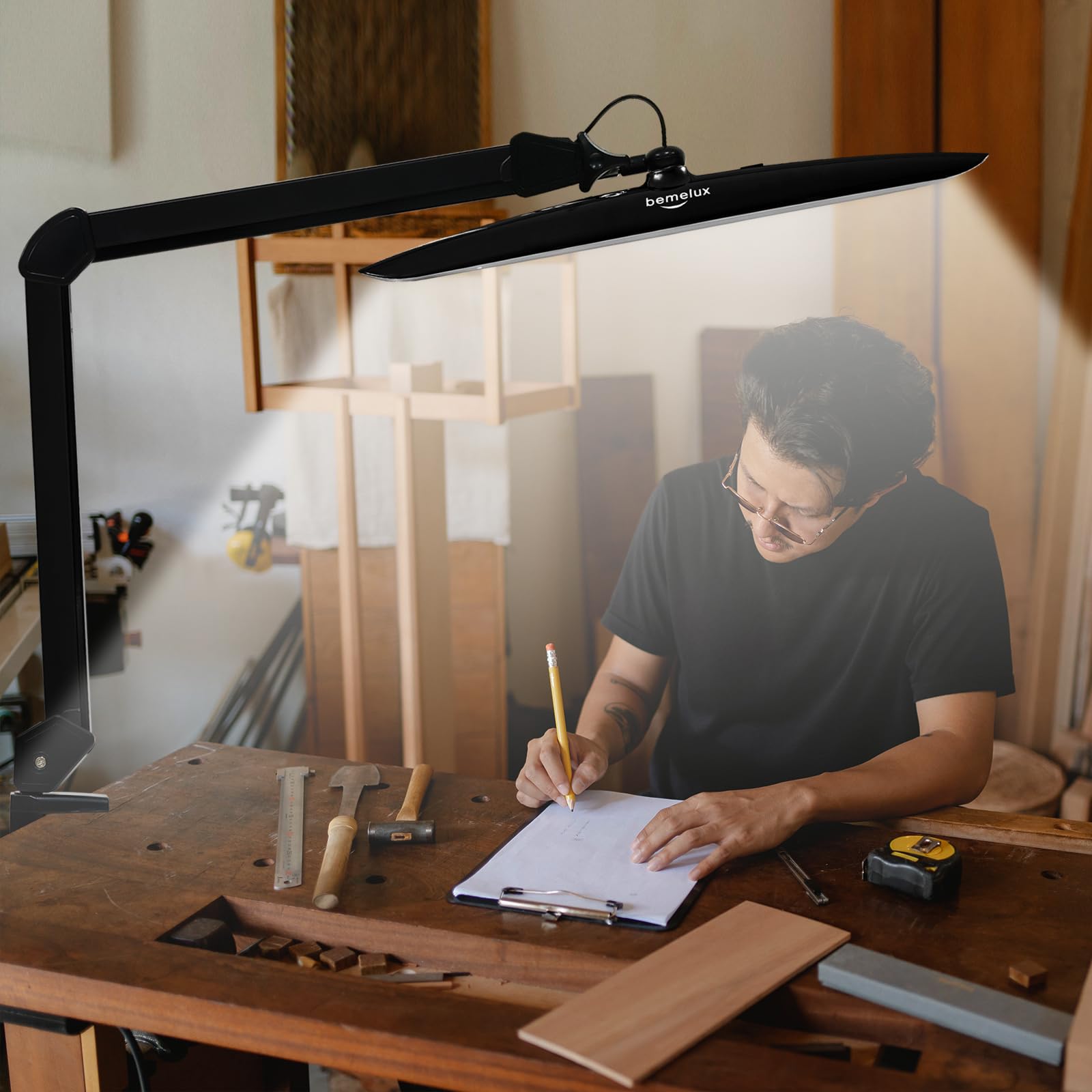 Bemelux 117Pcs Led Clamp Desk Lamp, 20 Inch Metal Swivel Arm With Protective Casing, 2200 Lumens, Dimmable Task Lamp For Reading, Office Work, Sewing, Study, And Crafts(Black)