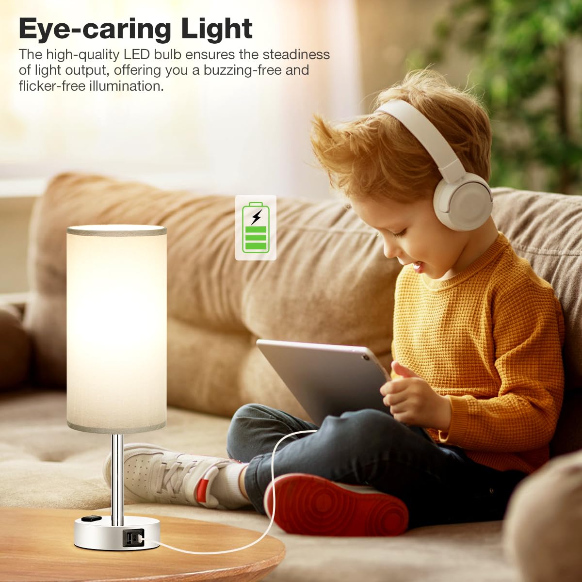 Fenmzee Grey Nightstand Table Lamp For Bedroom - 3 Way Dimmable Bedside Lamp Usb C A Charging Ports And Ac Outlet, Small Table L
