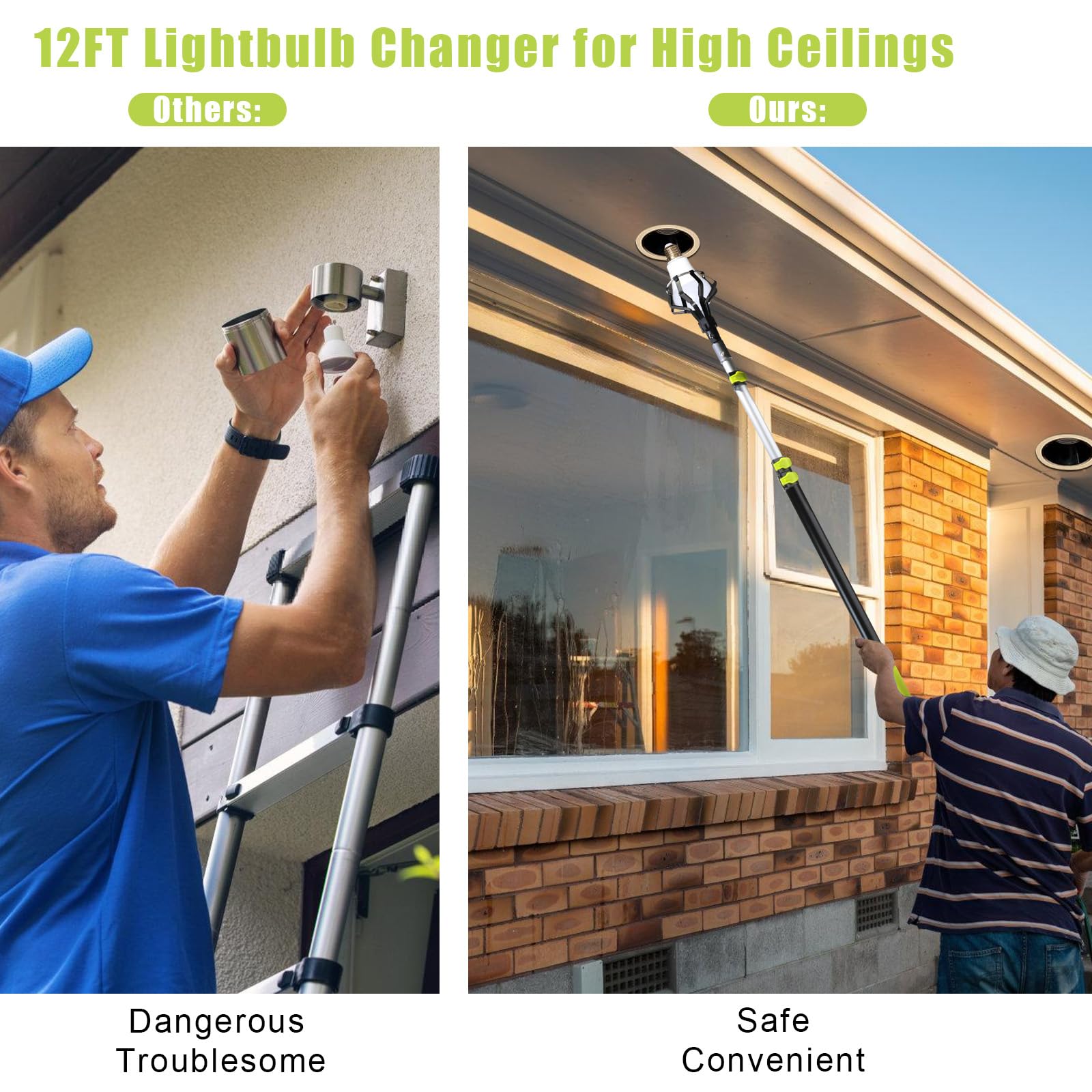 4 Pcs Aluminum Telescoping Changer With Pole, 3 Ft To 12 Ft Changer For High Ceilings, Light Bulb Changer Pole With Basket And S