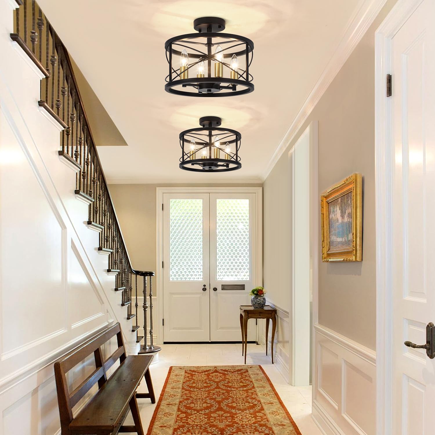 Toulmj 4-Light Modern Ceiling Light, Black Gold Semi Flush Mount Ceiling Light, Hallway Light Fixtures For Kitchen Island Entryw