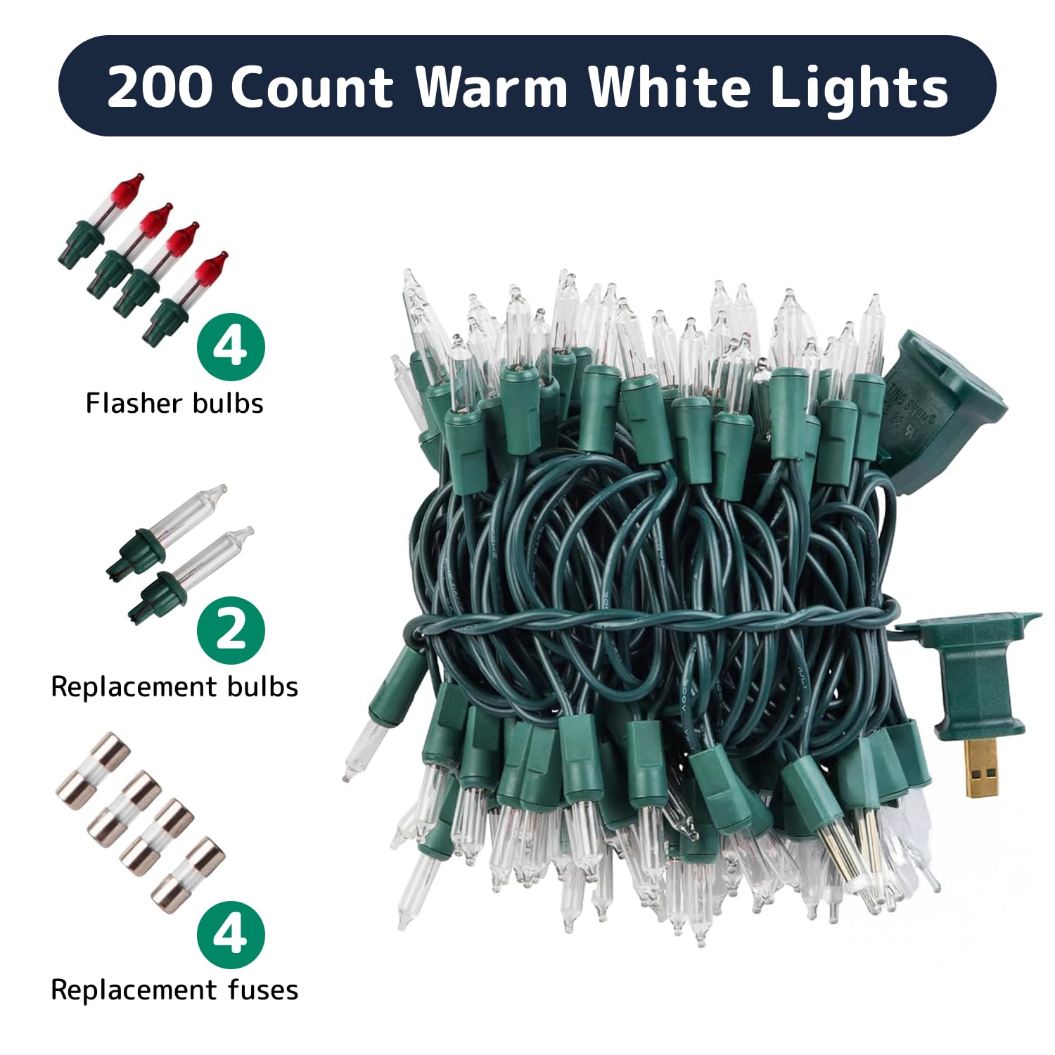 PREXTEX Christmas Lights - 40ft, 200 Clear Warm White Twinkle Lights, Indoor/Outdoor Waterproof String Lights with Green Wire