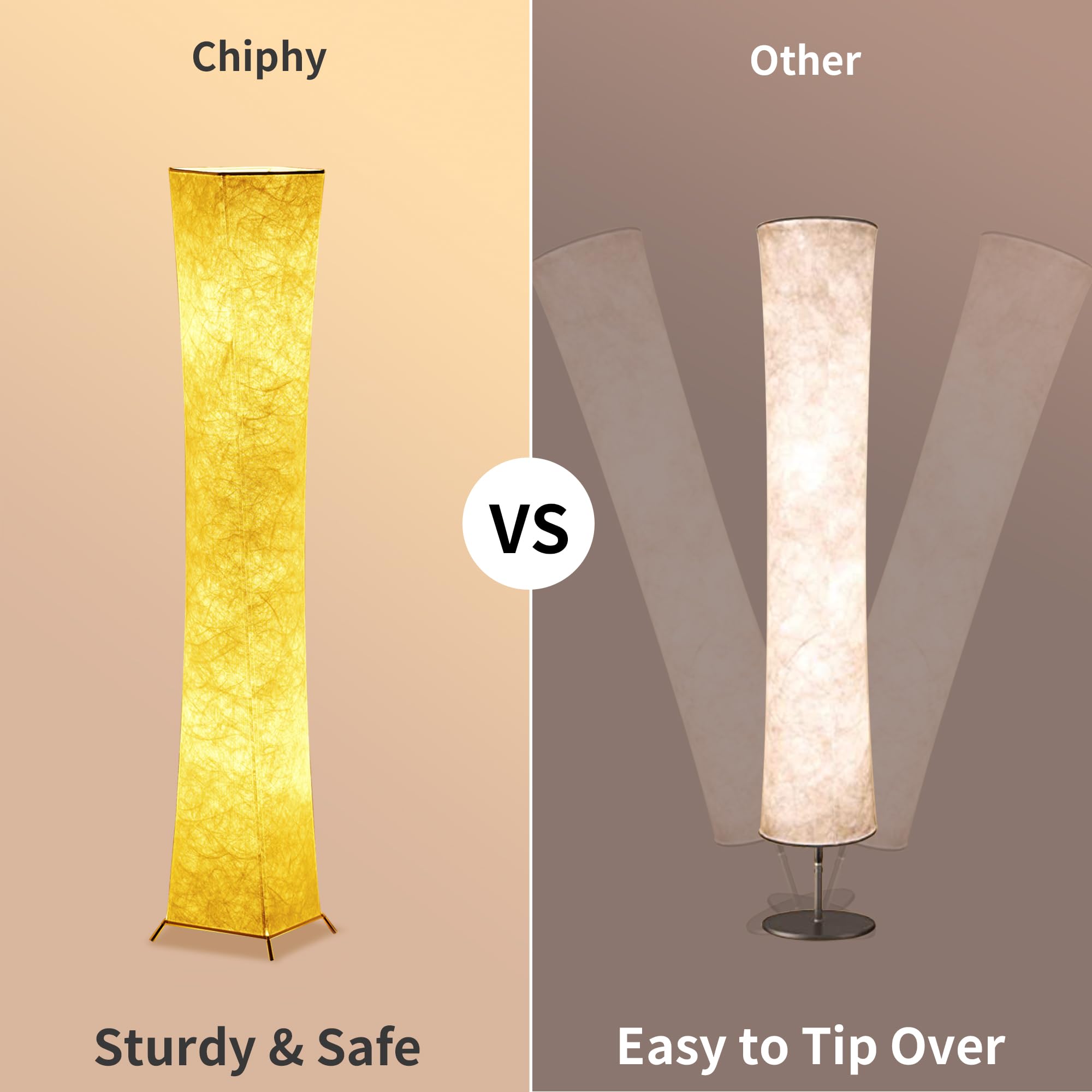 chiphy Dimmable Floor Lamp, 52" Tall, Alloy Steel, 3-Level Brightness, White Fabric Shade, Model SF211-107(A)