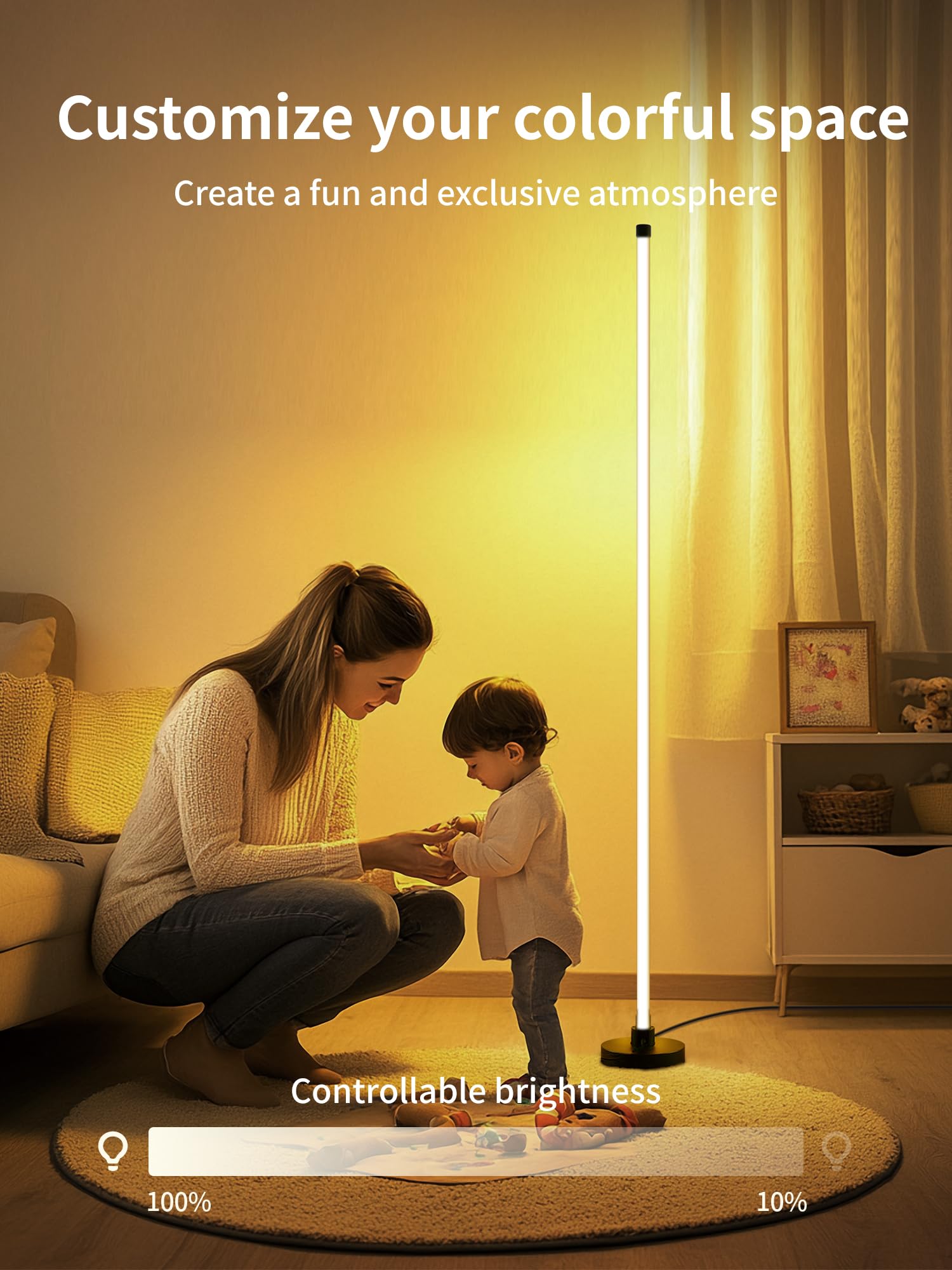 Luzzup Corner Floor Lamp For Gaming Rooms, Smart Rgb Led Lamp With Remote, Custom Colored Lights With Music Sync And 16 Million