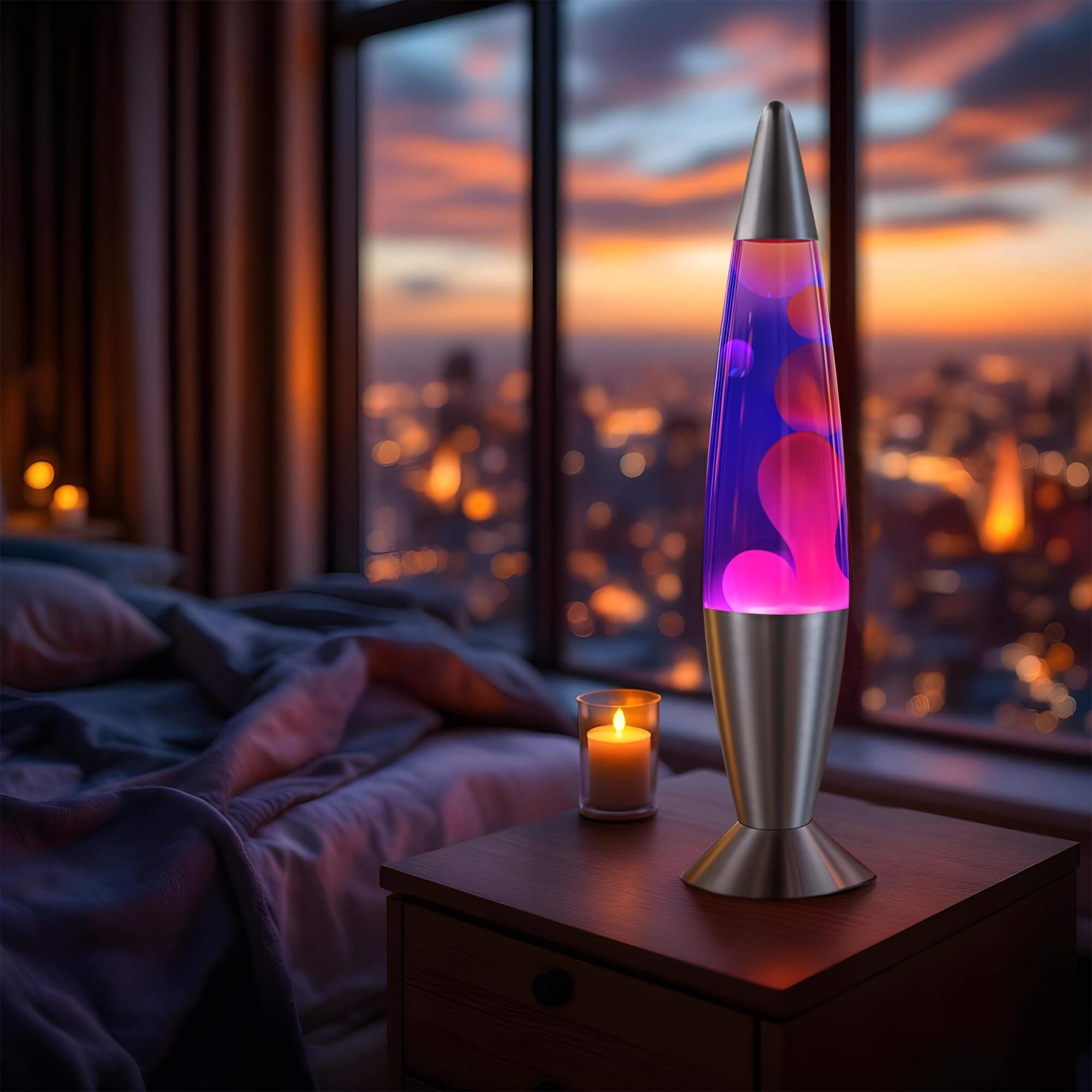 Jambo 16-Inch Magma Lamp, Blue Liquid & Purple Wax, Aluminum Base, Model 55002, Relaxing Night Light for Home & Office Decor