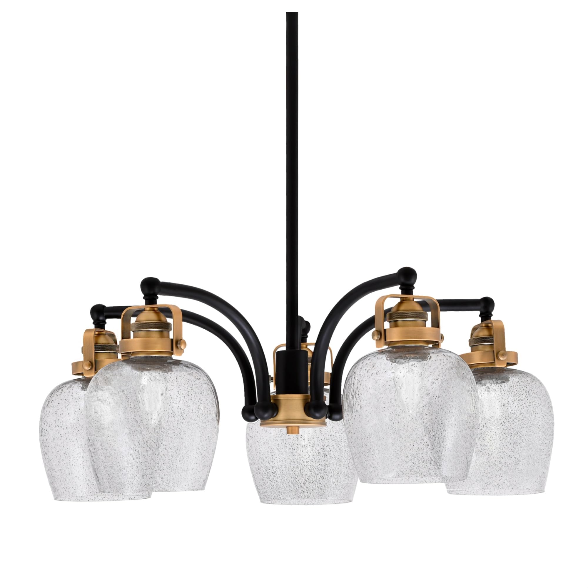 Easton Downlight, 5 Light, Chandelier Shown In Matte Black & Brass Finish With 6&quot; Smoke Bubble Glass