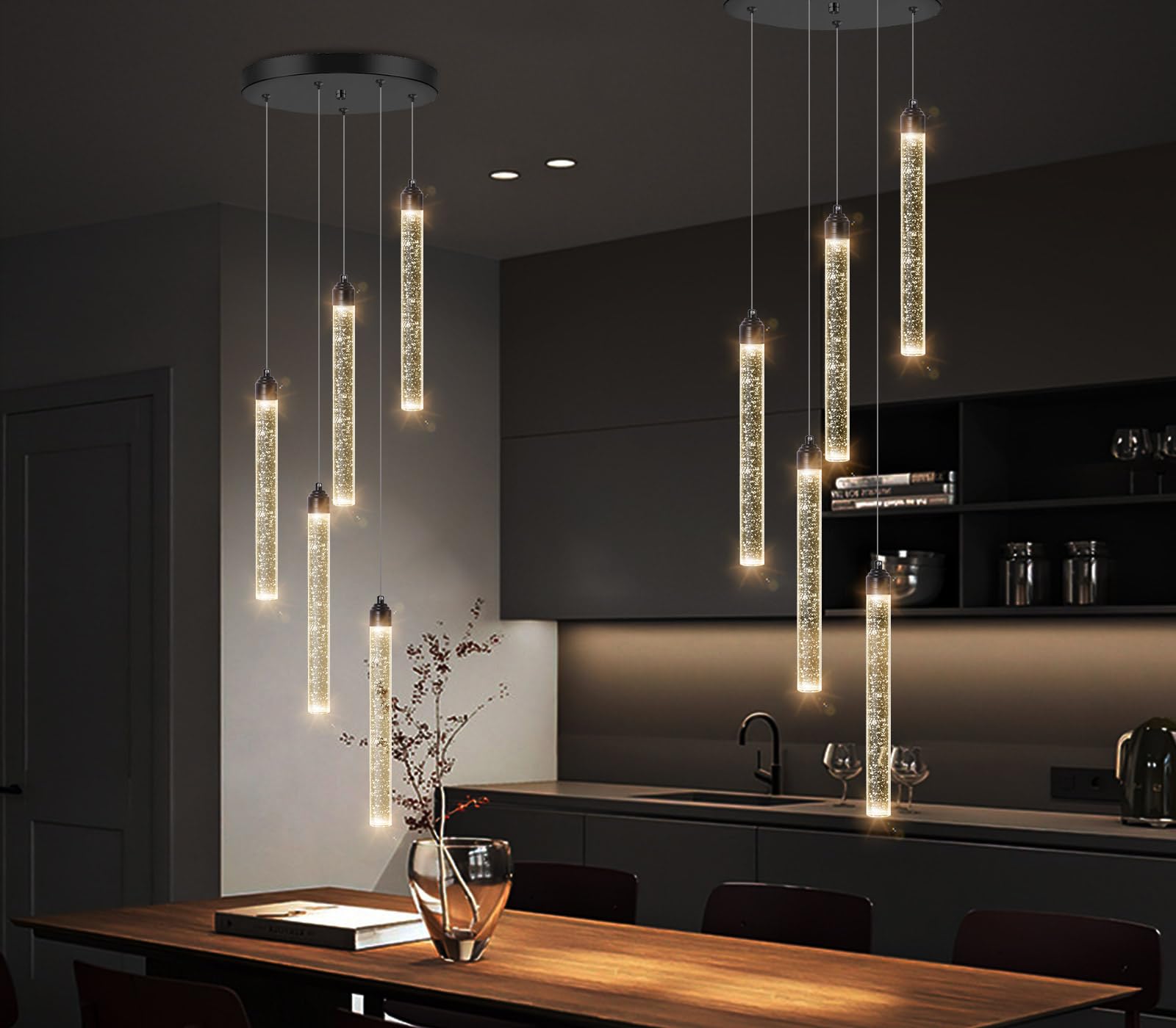 Crystal Pendant Light Mini Chandelier Bubble Pendant Lighting For Kitchen Island Black Led Ceiling Hanging Light Bathroom Dining