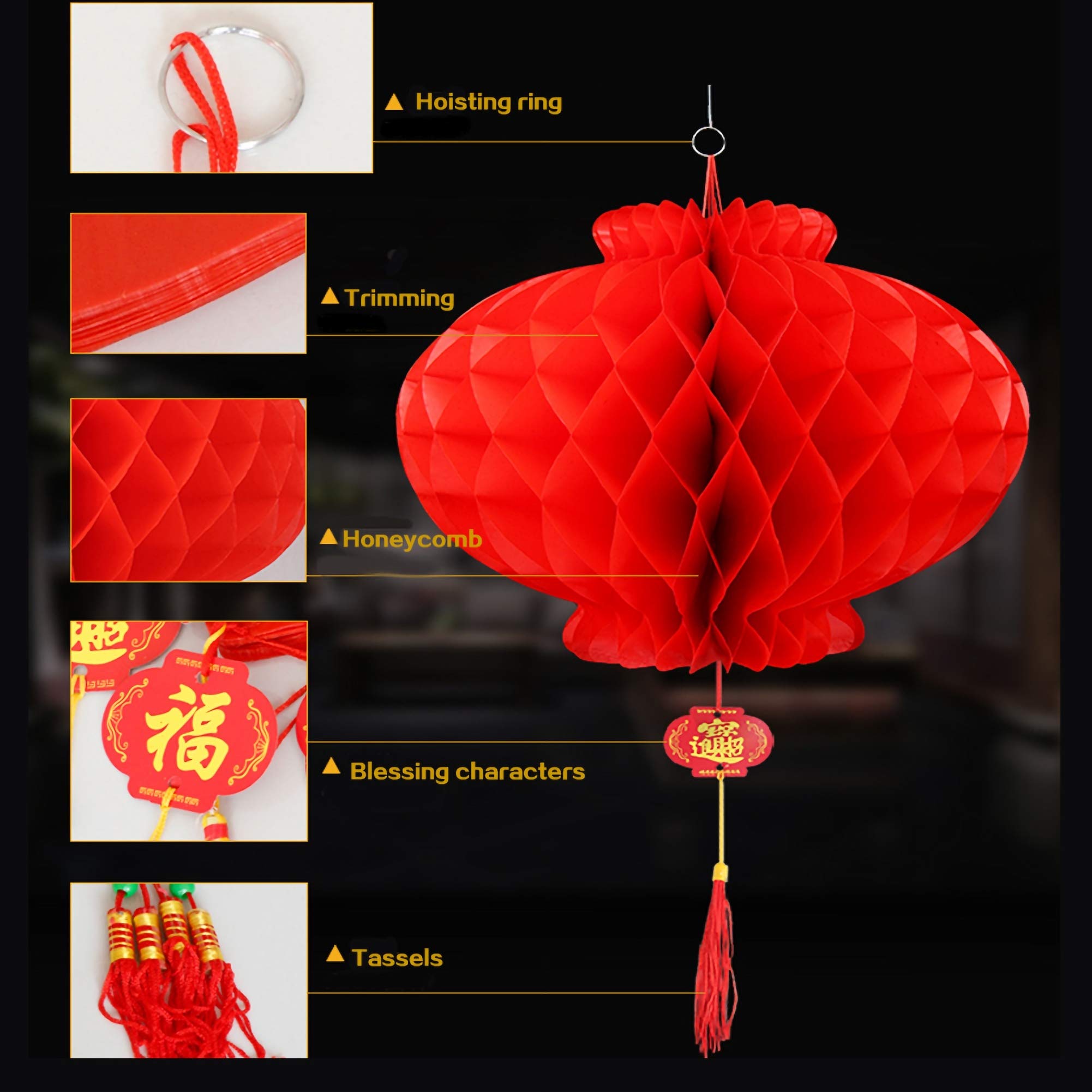 20 Pack 7.9'' Chinese Red Lanterns For New Year Decoration, Spring Festival, Mini Hanging Red Paper Lanterns For Party Wedding R