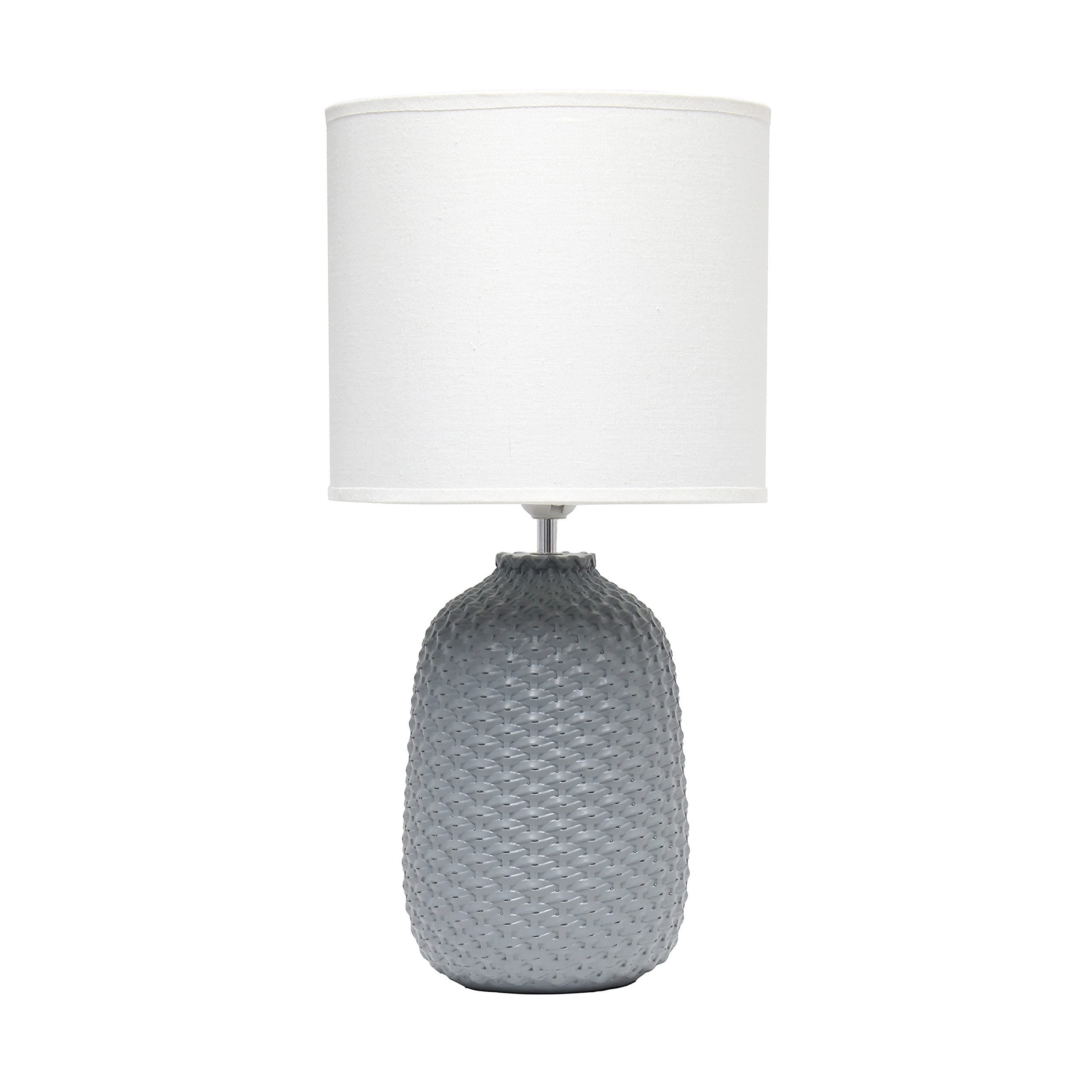 Simple Designs LT1135-GRY Ceramic Bedside Table Lamp 20.4in Tall Gray with White Fabric Drum Shade