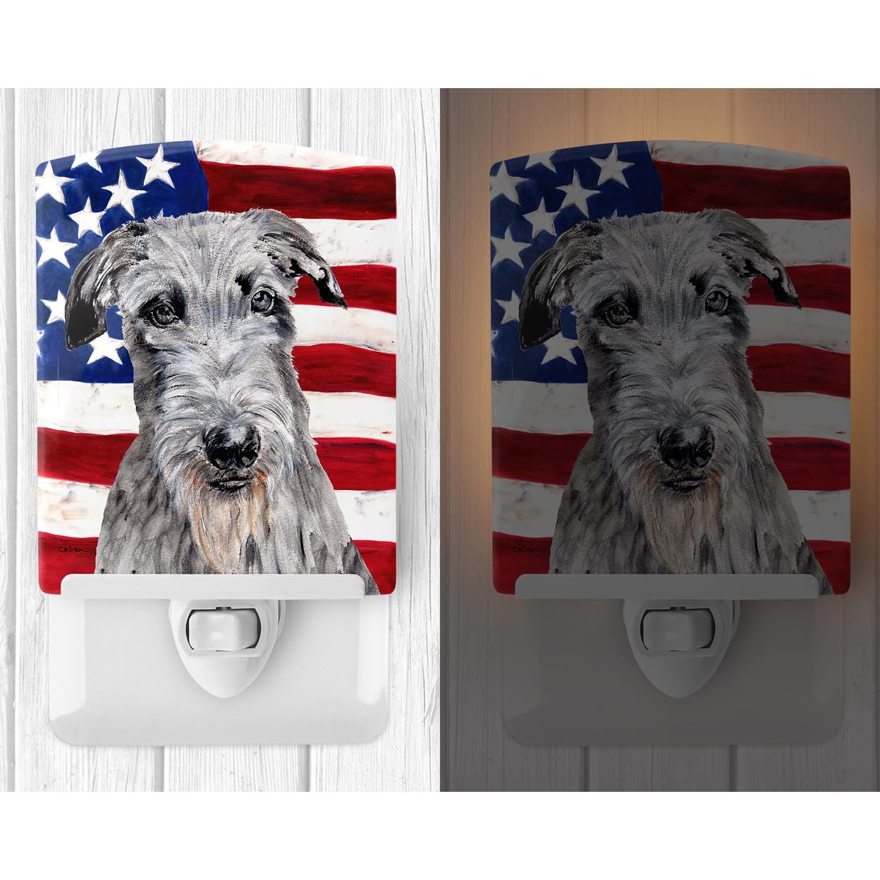 Carolines Treasures Ceramic Night Light, Scottish Deerhound with American Flag, 6x4x3in, Multicolor, Model SC9634CNL
